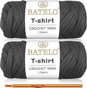2 Pack T-Shirt Crochet Yarn for Beginner Crafts - Thick, Elastic Polyester Fabric (Dark Gray) - 400g/144yds