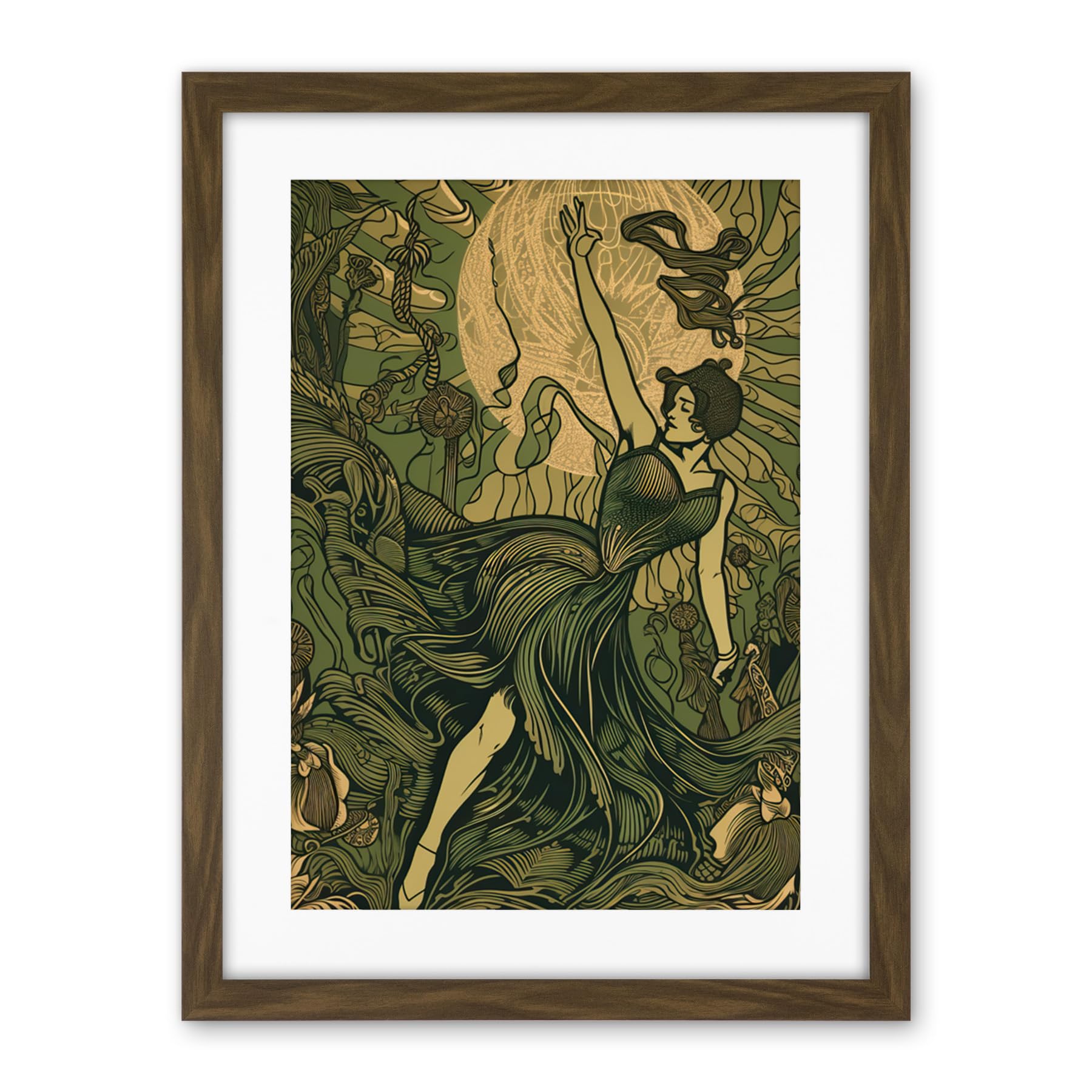 Artery8 Boho Ballerina Dancing with the Forest Moon Artwork Framed Wall Art Print 18X24 Inch