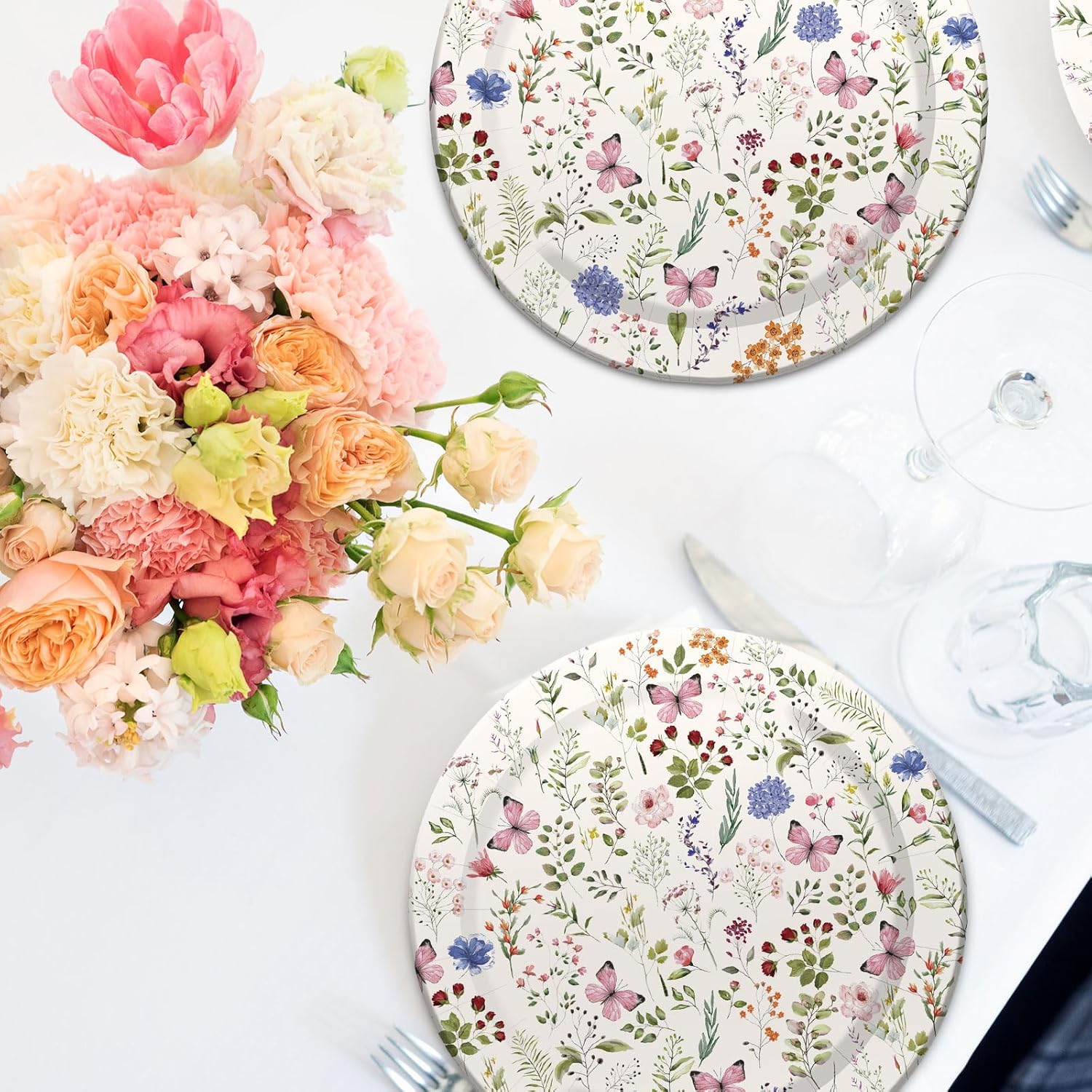 40Pcs Floral Paper Plates Watercolor Wildflower Butterfly Disposable Plates 9 Inch Decorative Dinner Plates for Spring Wedding Birthday Bridal Baby Shower Party Supplies - Image 4