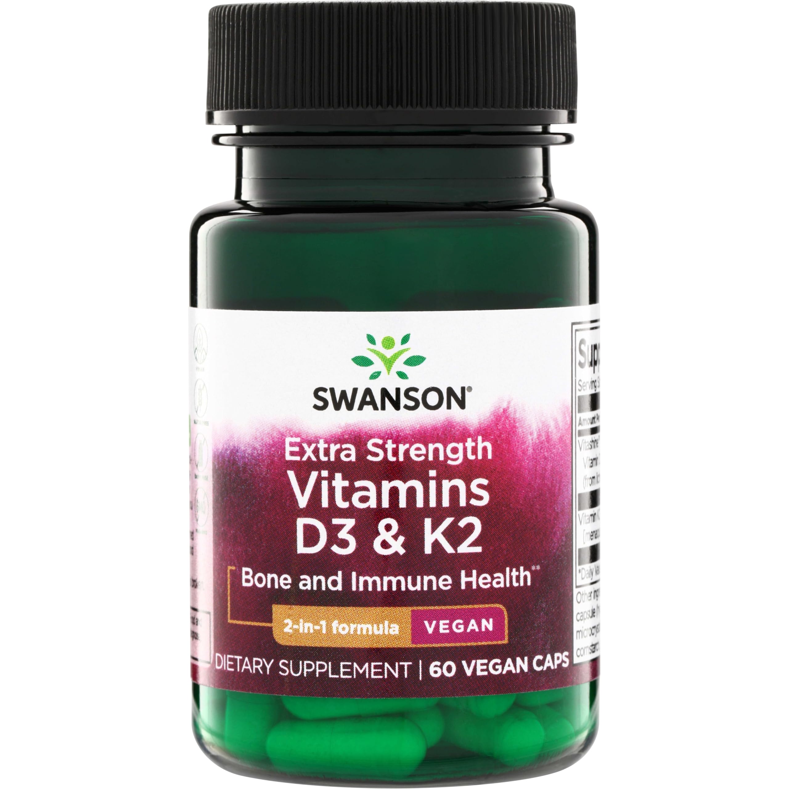 Swanson Extra Strength Vitamin D3 & K2 5000 IU & 100 mcg, 60 Vegan Caps