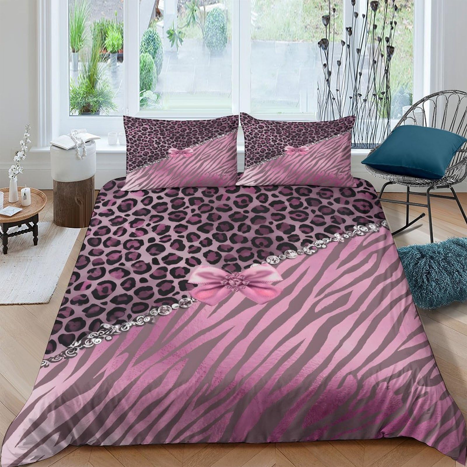 Ctjqhvkz Style-10 3D Printed Pink Leopard Fitted Sheet Microfiber Soft Zebra Stripe Bed Cover For Bedroom Dorm Mattress Protection Decor Single（135X200cm）