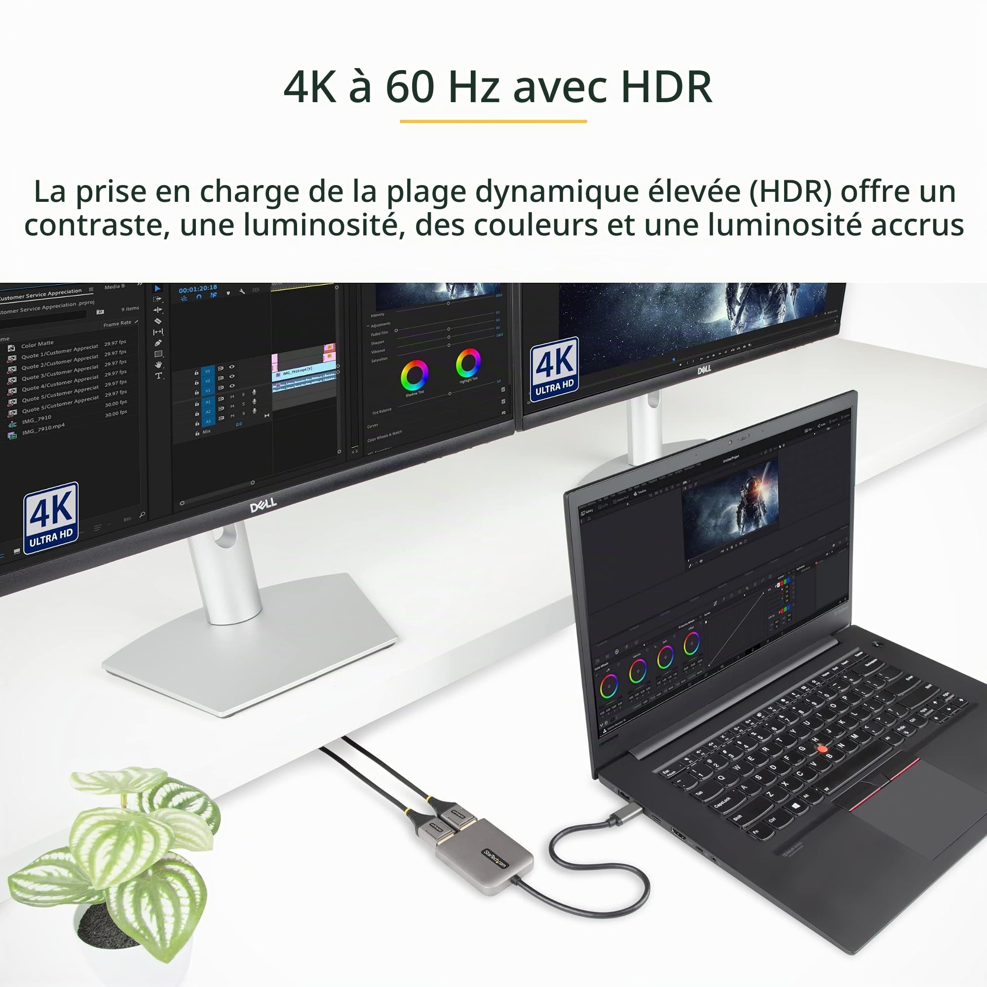 StarTech Hub MST USB-C, Double 5K 60Hz DP, HDR, Windows Uniquement | DP 1.4 Alt Mode et DSC, Prolongateur/Répartiteur d'écran, Câble intégré extra-long de 30cm