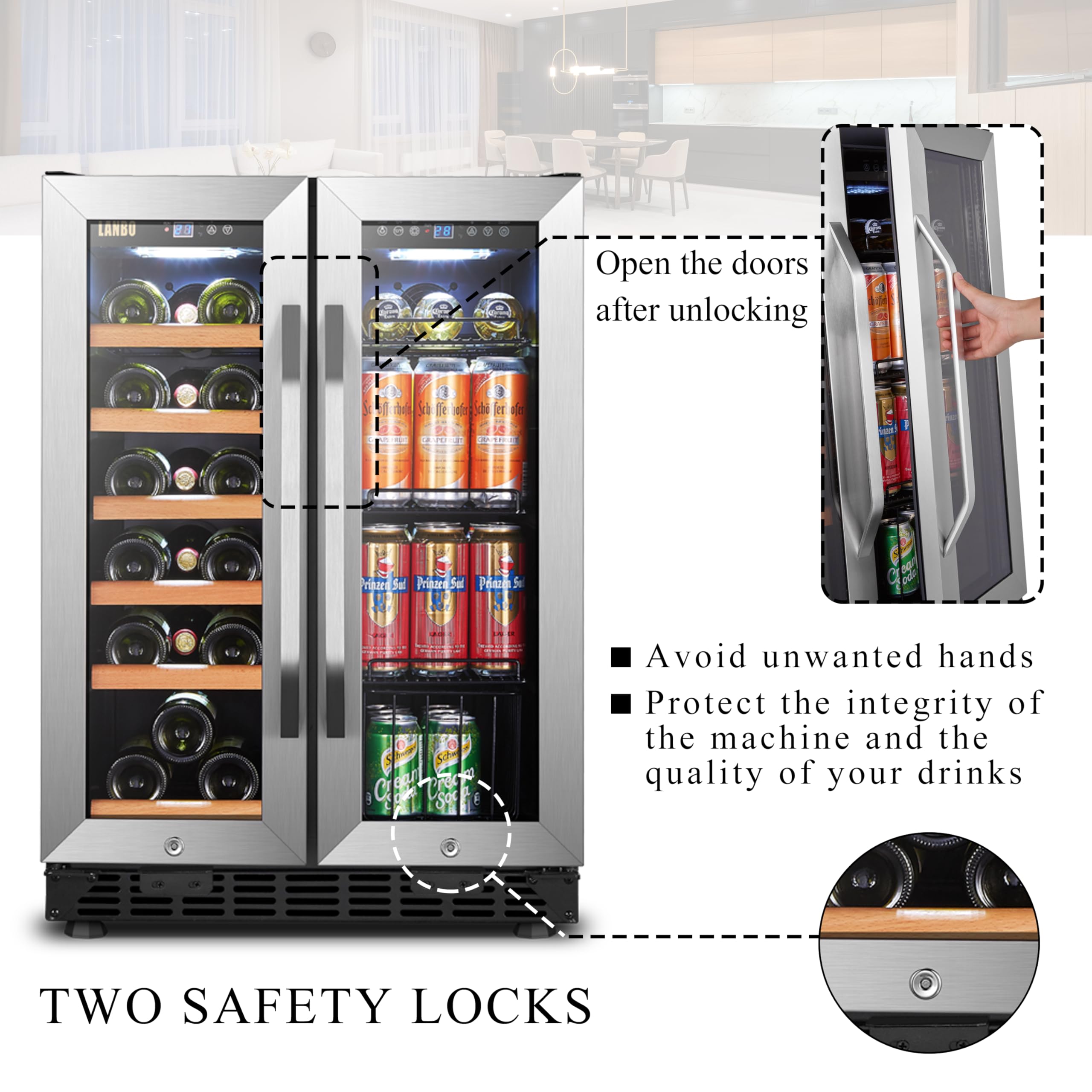 LANBO 24 Inch Built-In/Freestanding Wine And Beverage Refrigerator, 18 Bottle And 55 Can on Fridge.com - View 3