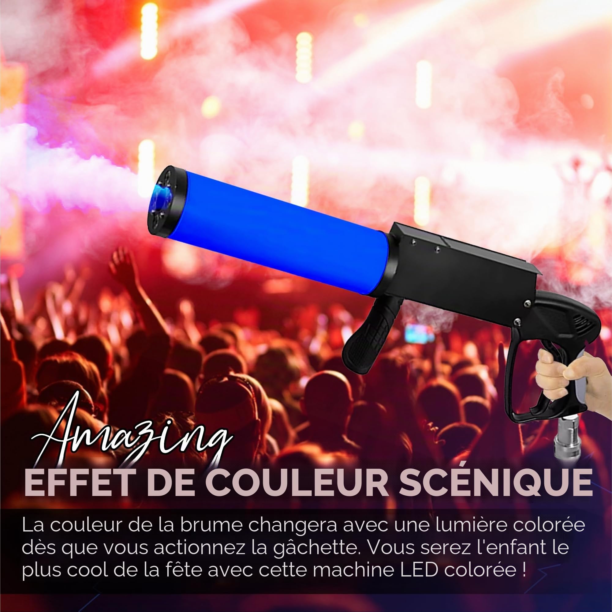 Pistolet à CO2 pour fête avec une portée de 6m | Câble de 3m + Tuyau de sortie sans givre | Canon/Pistolet DJ CO2 de haute qualité | Convient pour DJ, club, scène, et la mise en scène | Jet Machine