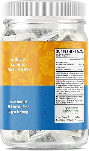 Miniatura 9 de CaliPM - Té de hierbas para ayudar al sueño de raíz de valeriana de amapola de California, promueve el sueño profundo y un sueño más largo, reduce