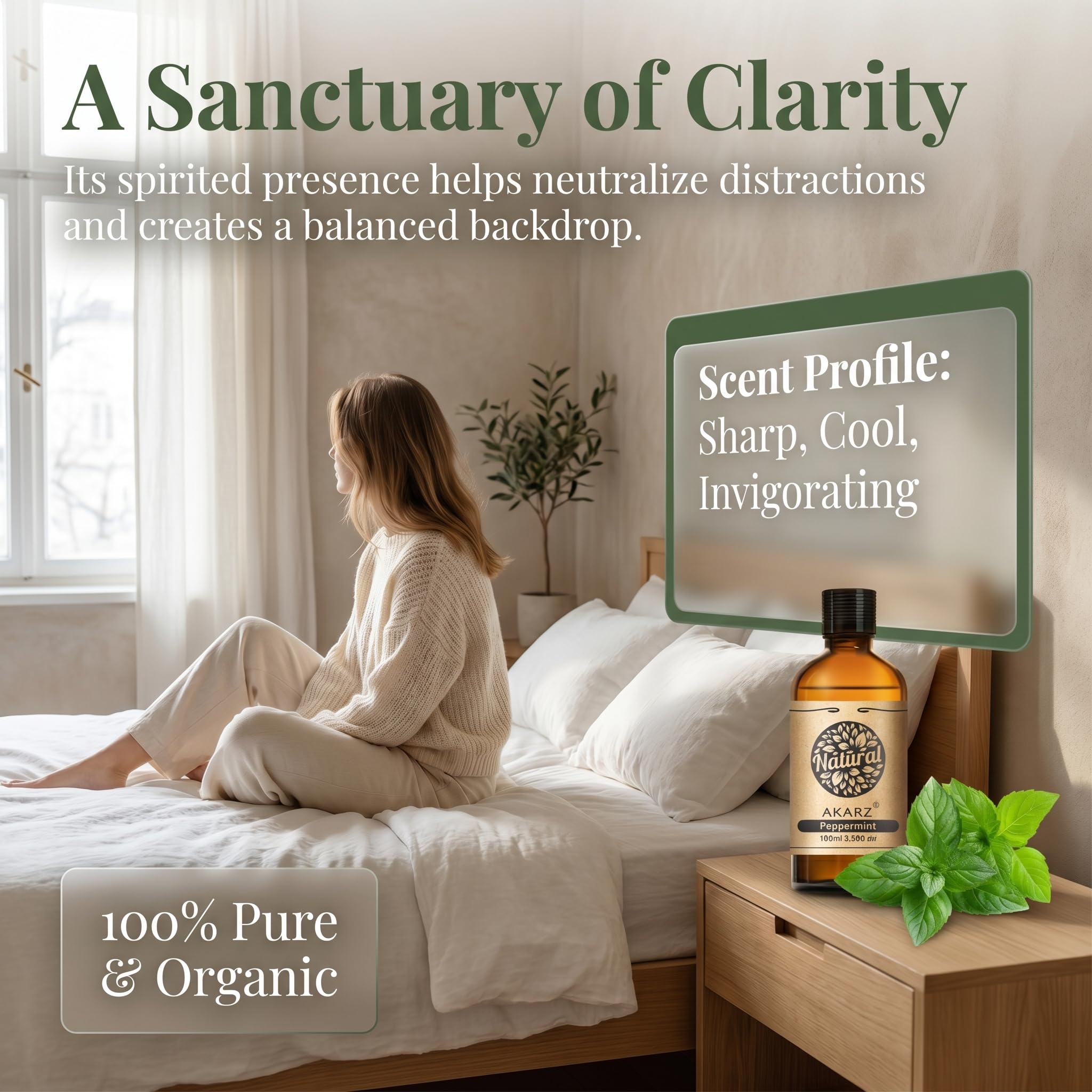 AKARZ 100ml Olejek esencjny z Miaty - Naturalny olejek aromatyczny do dyfuzorów, lamp aromatycznych i aromatów pomieszczeń