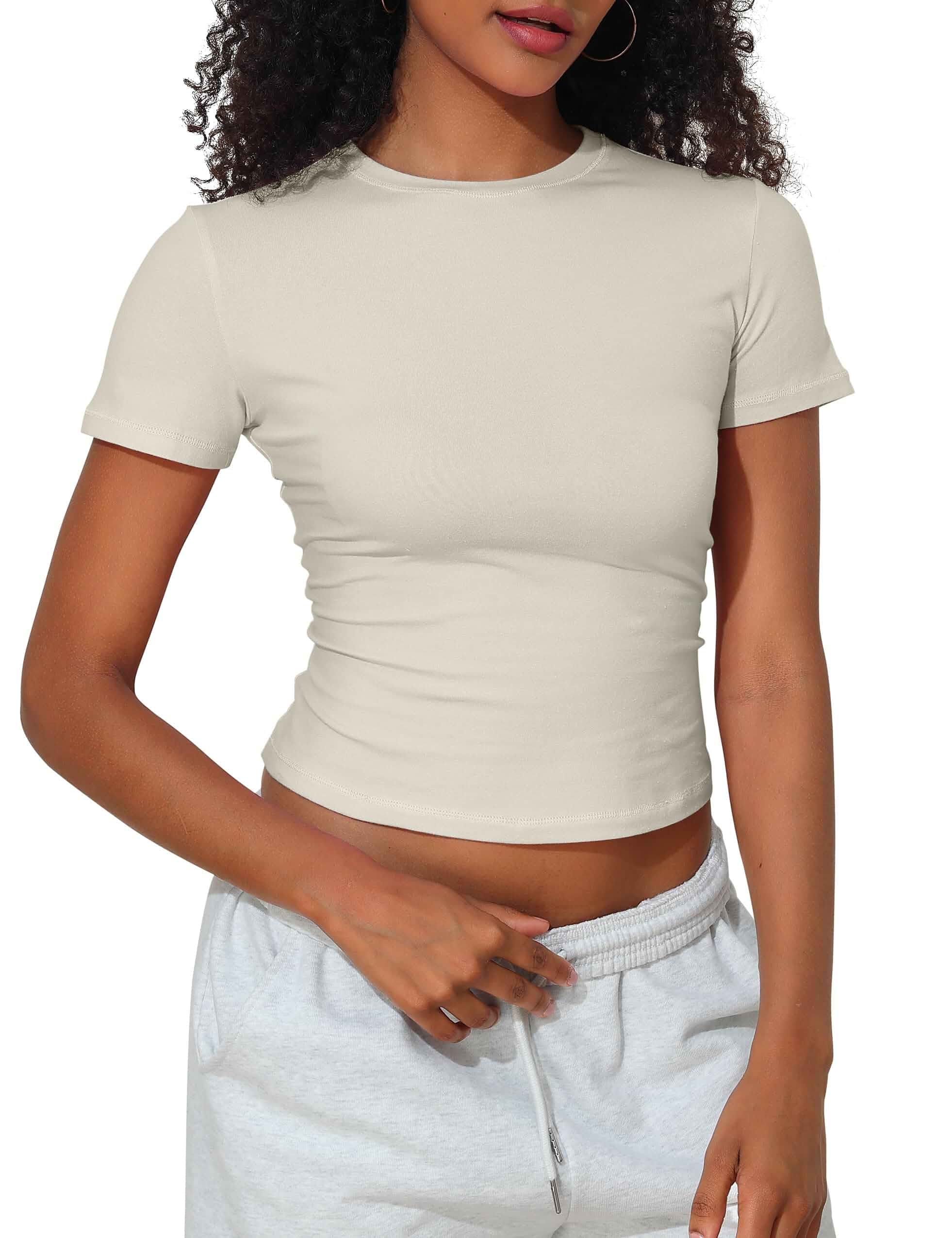 PrettyGuide Women's Cotton Baby Tee Short Sleeve Crewneck Slim Fit Crop Top Fitted Basic Tee Cute Summer Y2K Going Out Tops, Fashion Streetwear Soft Layering Base, Gym to Street, Cotton T Shirts