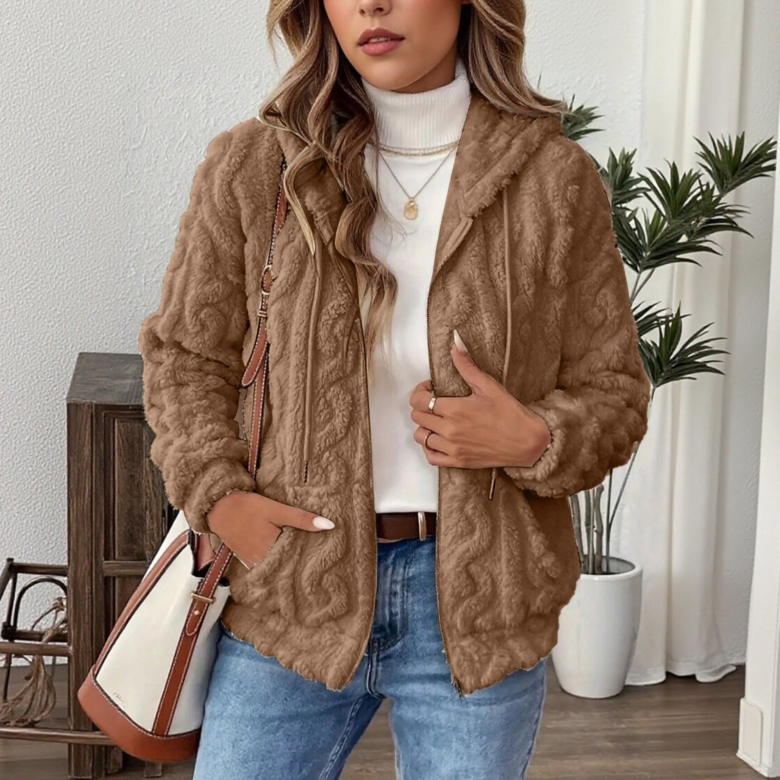 Giacca reversibile in pile con cappuccio e cerniera frontale per l'inverno, calda e morbida, comoda giacca con cerniera completa