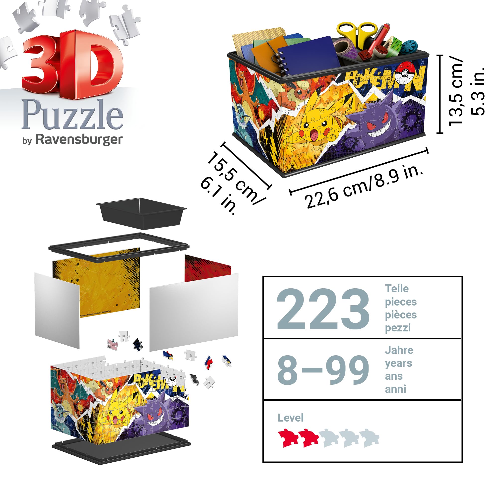 Ravensburger 3D Puzzle 11546 - Aufbewahrungsbox Pokémon - Praktischer Organizer für Pokémon Fans - Geschenkidee für Erwachsene und Kinder ab 8 Jahren