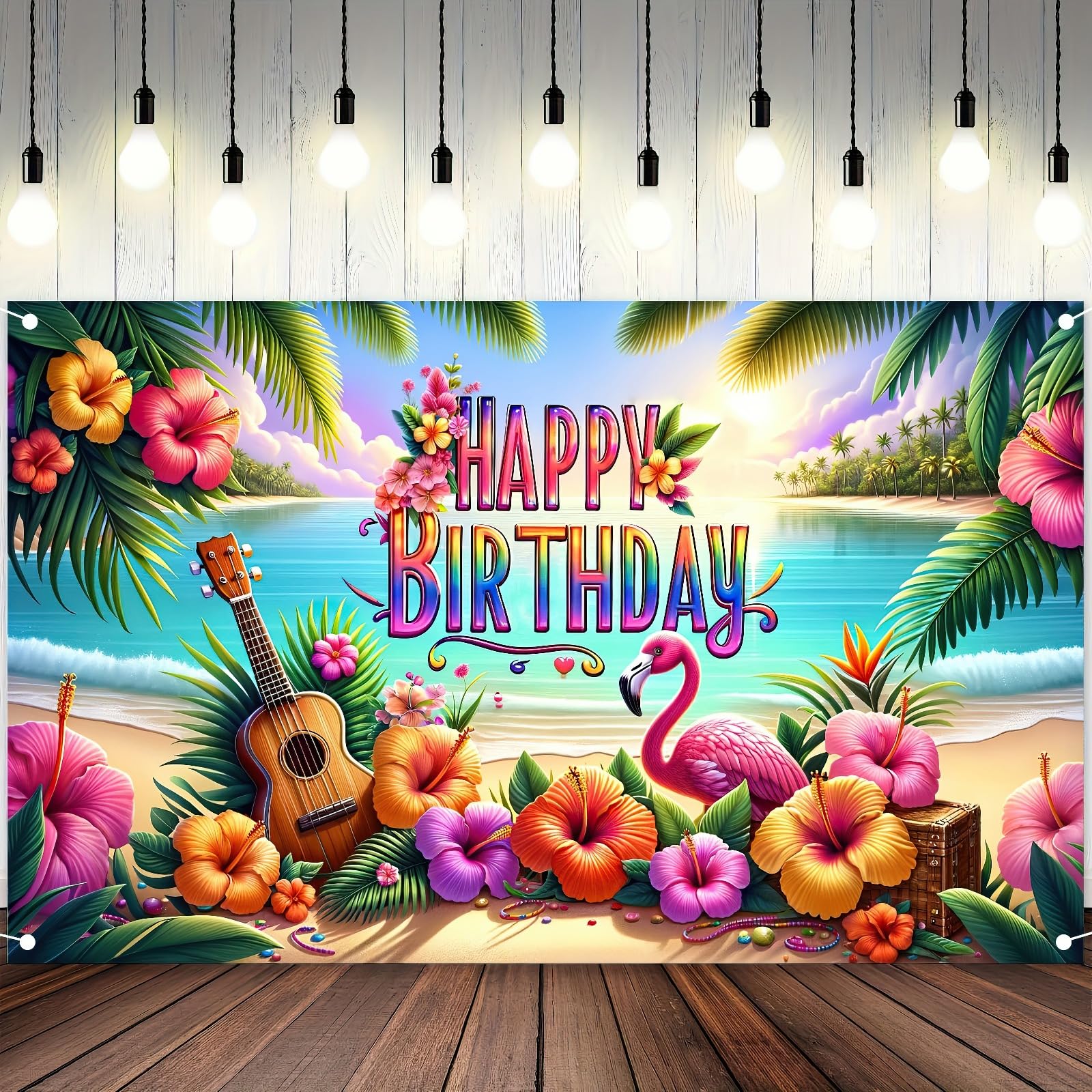 HOMETITUTE Hawaiian Birthday Banner 71x43 Inch Luau Party Decorations