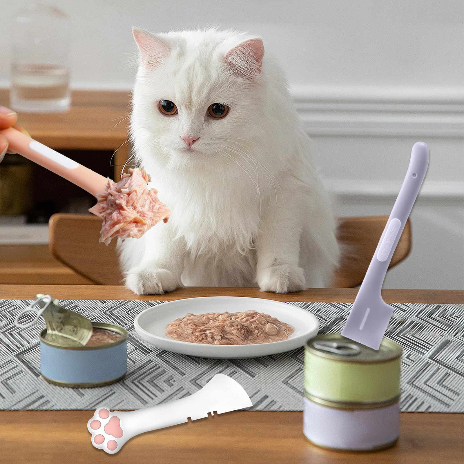 Tappi Lattine, 4 Pezzi Coperture per Lattine per Animali con 2 Cucchiaio per Cibo Umido per Gatti & 1 Apriscatole per Coperchio per Lattina di Cibo, Alimenti Coperchio per Cani e Gatti Adatto
