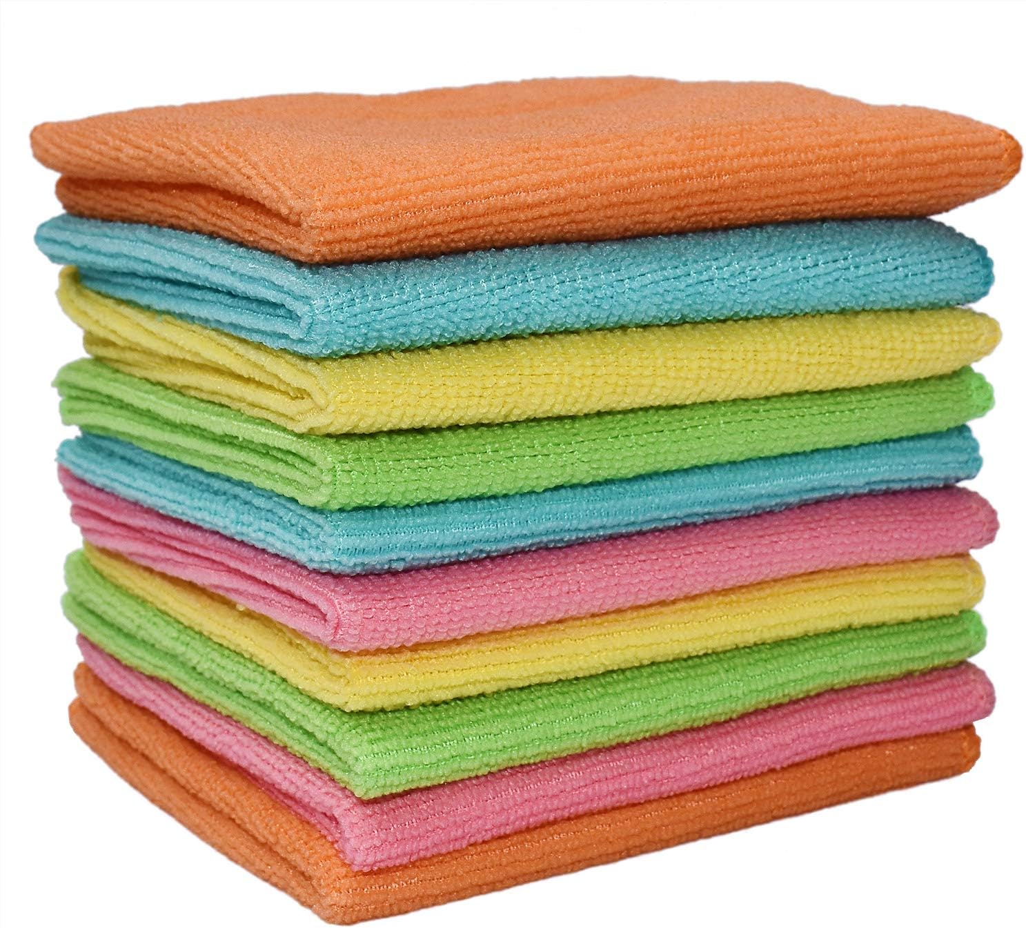 Alimu Microfiber Dish Cloth Rags Super Absorbent Kitchen Cleaning Cloths, Perfect Wash Cloth Rag Towels for Washing Dishes, Kitchen, Bar, Car, Size 10"x10", 5 Colors, 10 Pieces of 5 Rolls