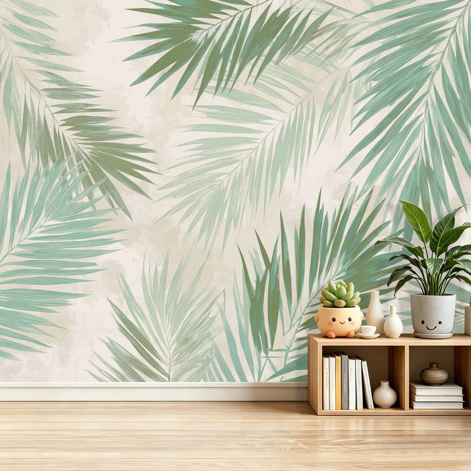 Fototapeta 250 x 175 cm ściany dekoracja salonu tropikalne liście palmowe liście palmowe efekt starzenia do sypialni salonu tapeta z włókniny, szałwia zielona