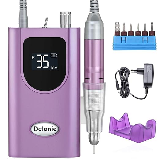 Delanie Professionele Nagelboor, Elektrische Nagelboren set voor Manicure en Pedicure, 35.000 tpm, Oplaadbaar en Draagbaar, met LED Scherm, Laag Geluidsniveau, Laag Vuur, Lage Trillingen