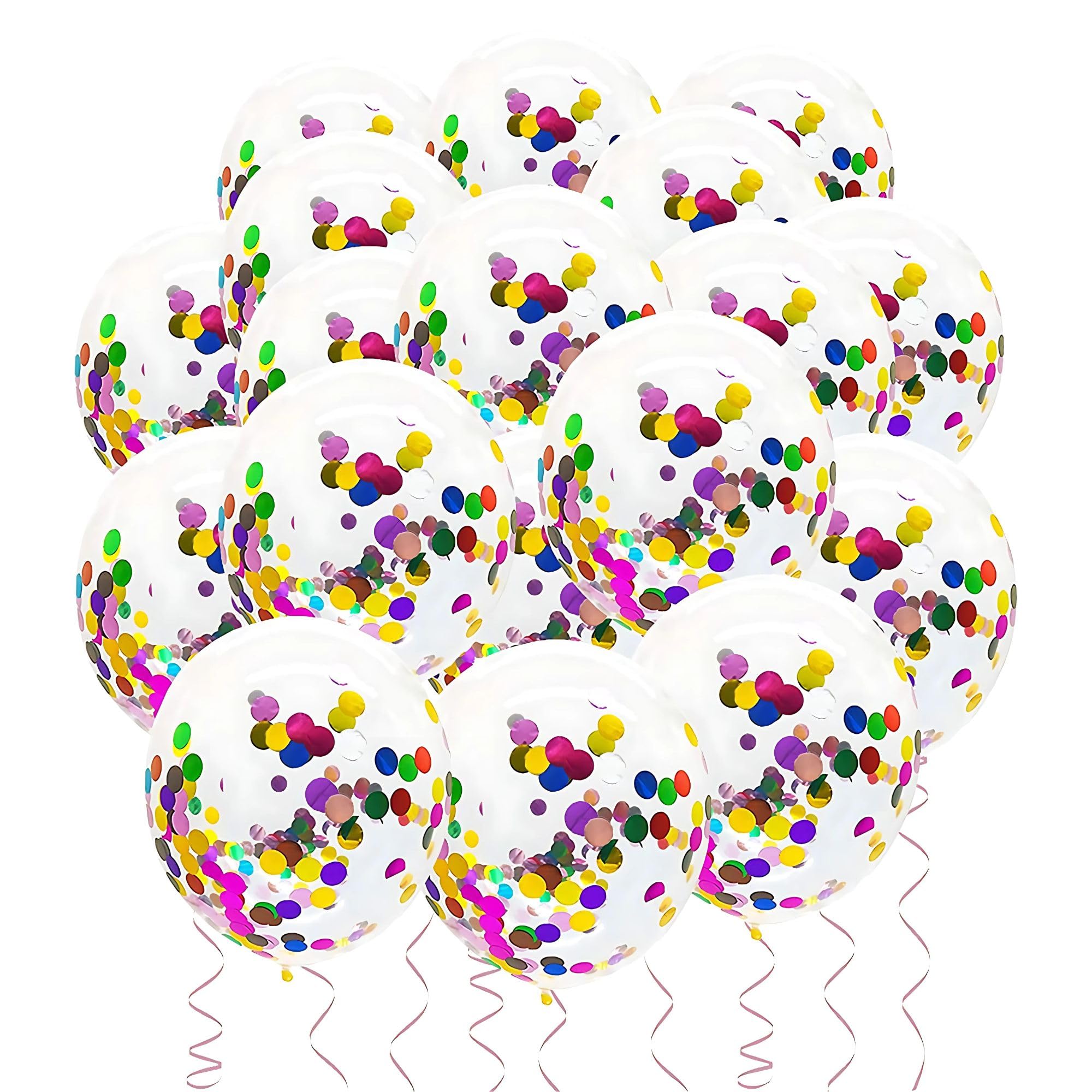 Birthday Popper Vibrant Rainbow Confetti Balloons – 30-Piece 12-Inch Clear Latex | Ideal for Birthdays, Weddings, & Event Decorations