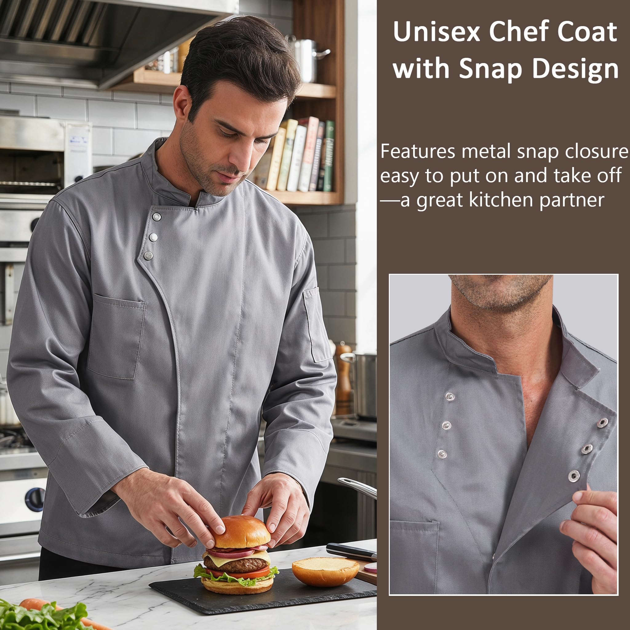 Nanxson Giacca da Chef Manica Lunga Giacche da Cuoco Uomo Donne Nero CFM0057