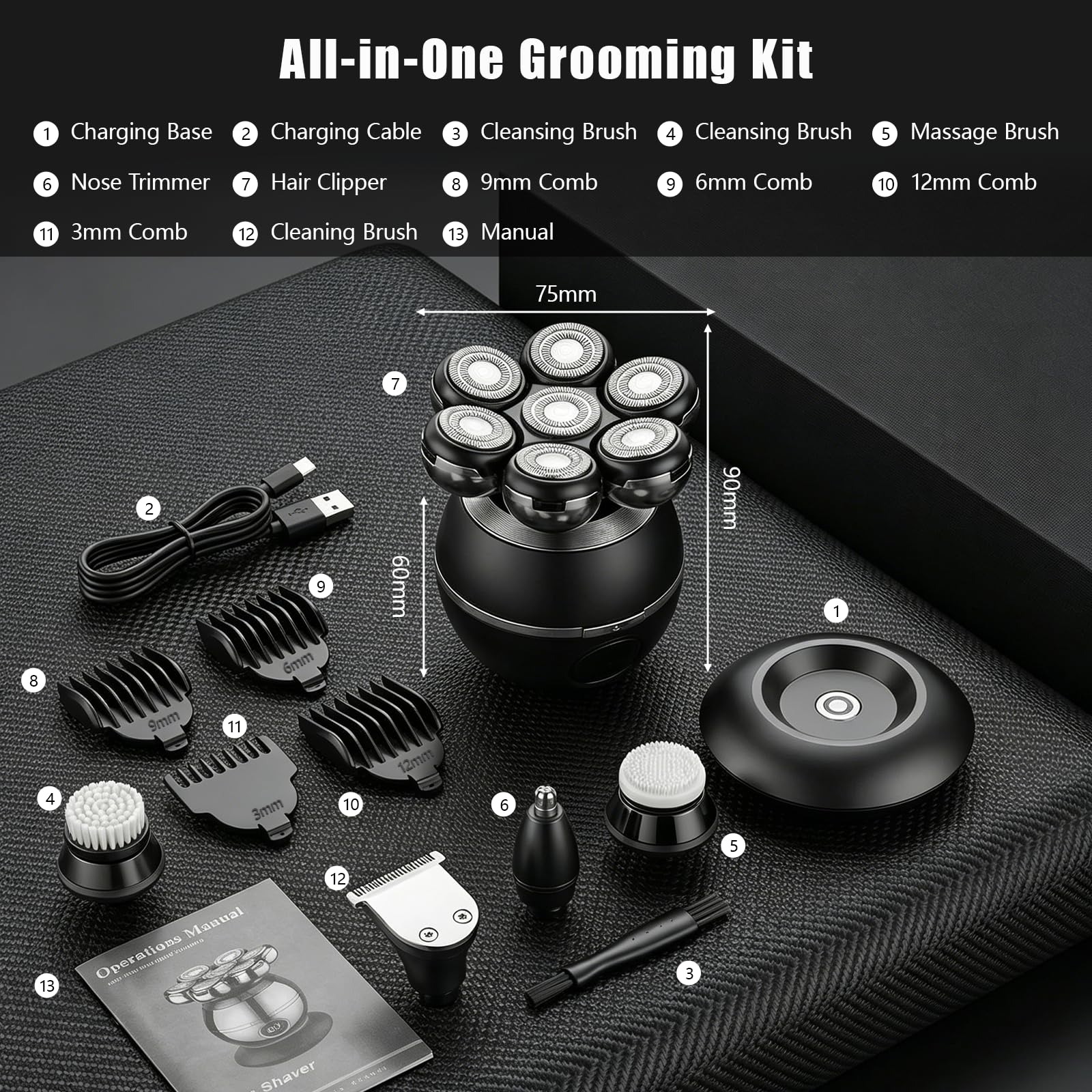 BEE&FLOWER The Ultimate Shaver - Rasoio per uomini e donne, indolore, Wet & Dry, impermeabile, per rimuovere i peli di testa calva, gambe, viso, ricaricabile, con display a LED (nero)