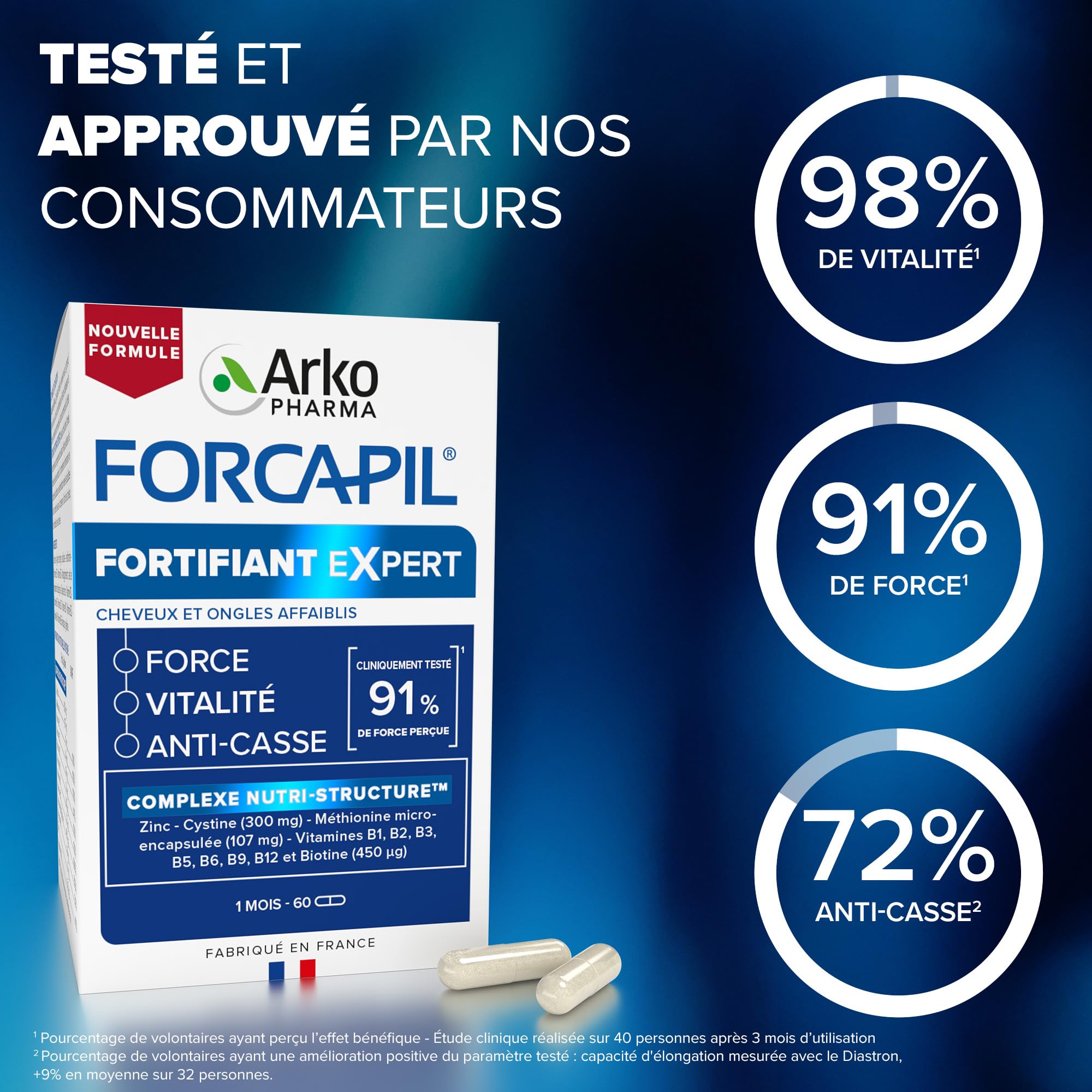 Arkopharma - Forcapil Fortifiant - Cheveux et Ongles - Complément alimentaire pour cheveux et ongles - Renforce la fibre capillaire - Cure de 4 mois