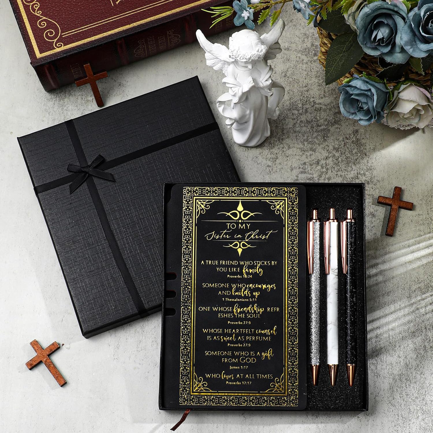 5 Pcs Christian Serenity Prayer Journal with Pens Religious Notebook Pens and Gift Box for Women's Day Church Sunday School Social Worker Gifts(Black) - Image 5