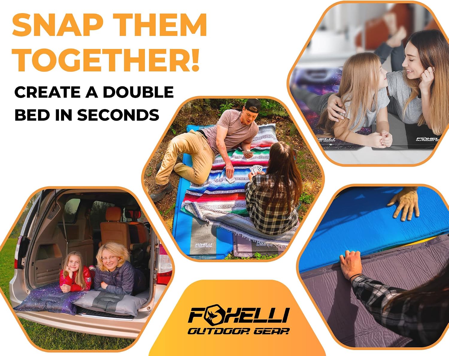 Foxelli Self Inflating Sleeping Pad for Camping, Backpacking, Hiking, Insulated Foam Lightweight Camping Mat, Inflatable Camp Mattress with Pillow