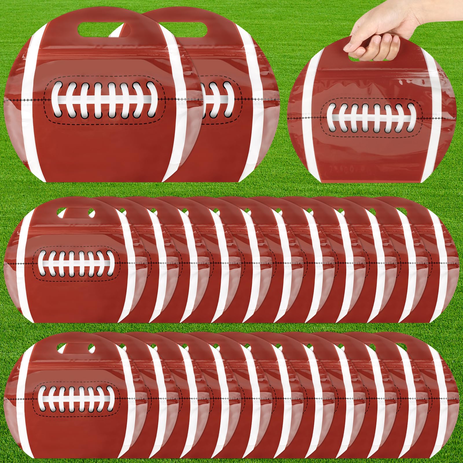Hxezoc 25 PCS Football Goodie Bags with Handle Sealed Stand-Up Treat Candy Bags Sport Snack Bags for Boys Kids Football Theme Birthday Party Decoration Supplies