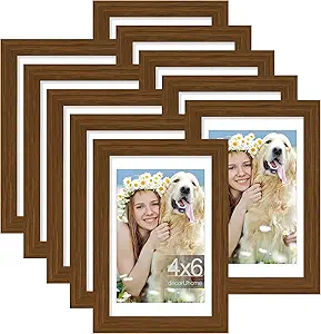 decorUhome 4x6 Picture Frame Set of 10, Display Photos 3.5x5 with Mat or 4x6 Unmatted for Picture Frames Collage Wall Decor, Brown
