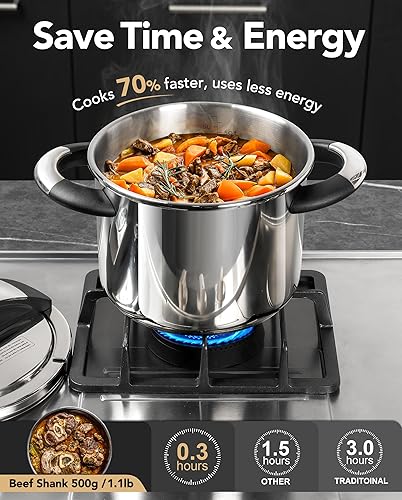 Miniatura 2 de MICHELANGELO Stainless Steel Pressure Cooker 6.3 Quart, 3-in-1 Olla de Presion, One-Hand Locking System, Induction Compatible, with Glass Lid &