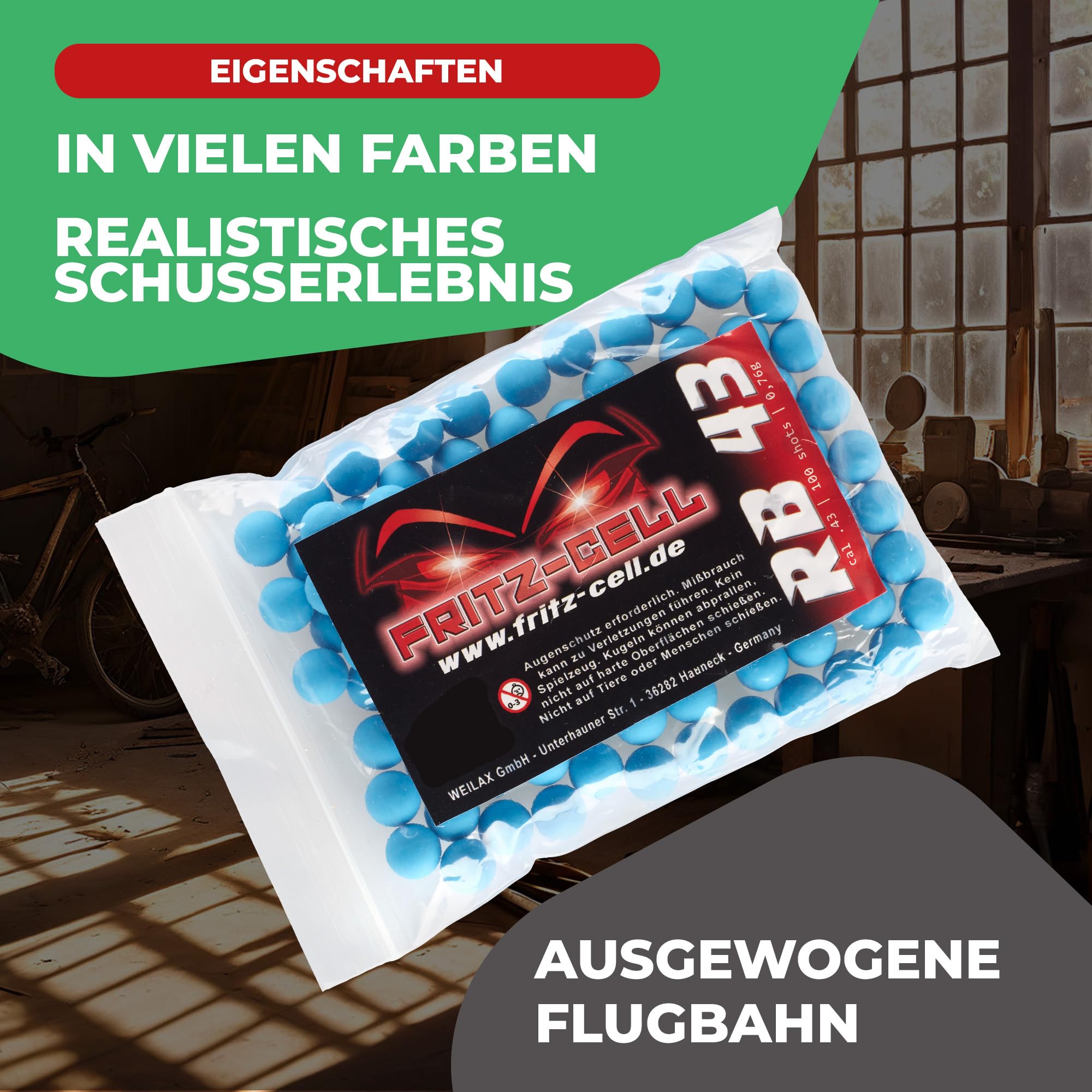 500 x RB Cal.43 blau Rubberball Gummigeschosse Fritz-Cell kompatibel mit T4E HDR50 / HDP5