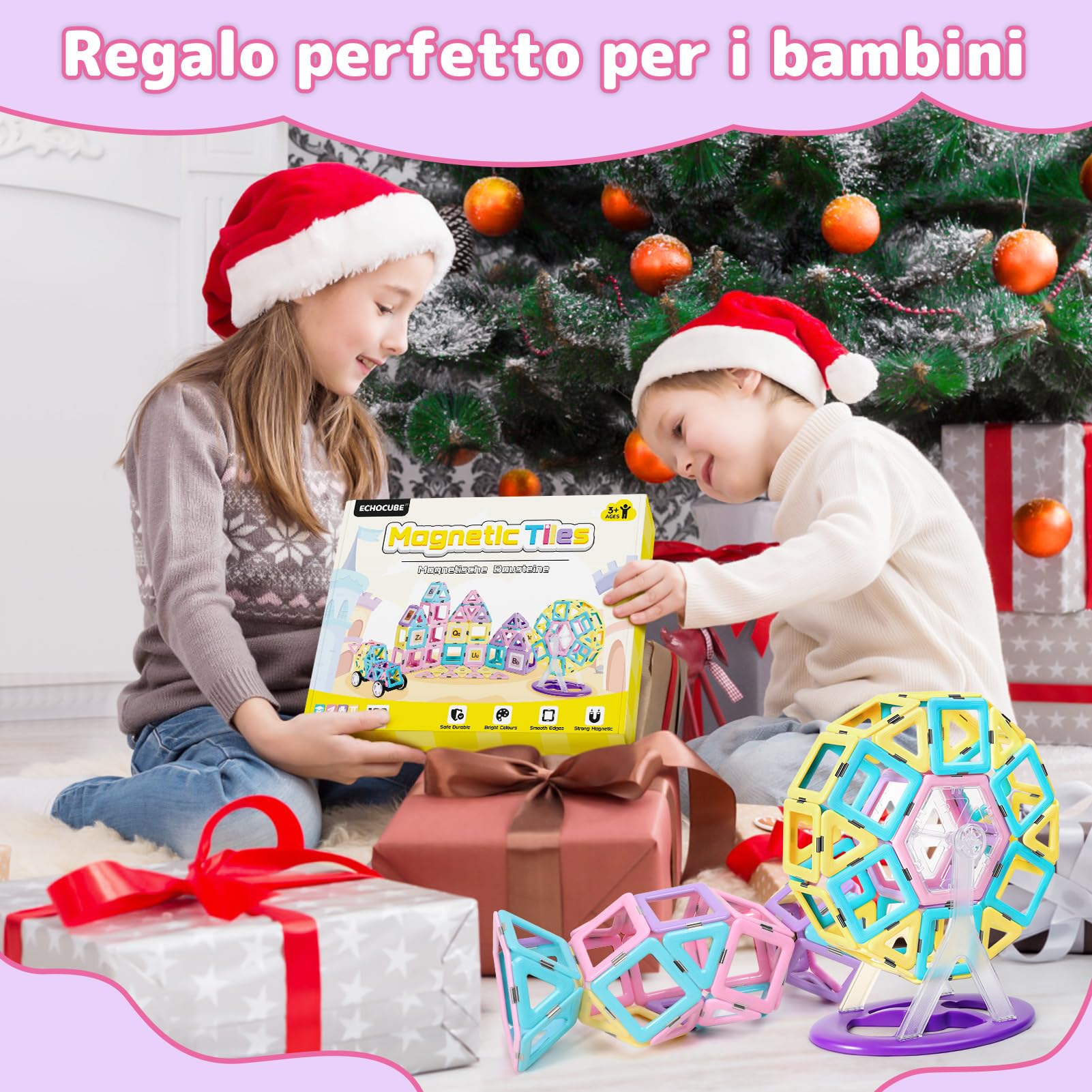 Blocchi da Costruzione Magnetici, 120 pezzi Set di Blocco da Costruzione Giocattolo Magnetico con Ruote Magnetiche per Bambini Ragazze Ragazzi Regalo di Compleanno di Natale