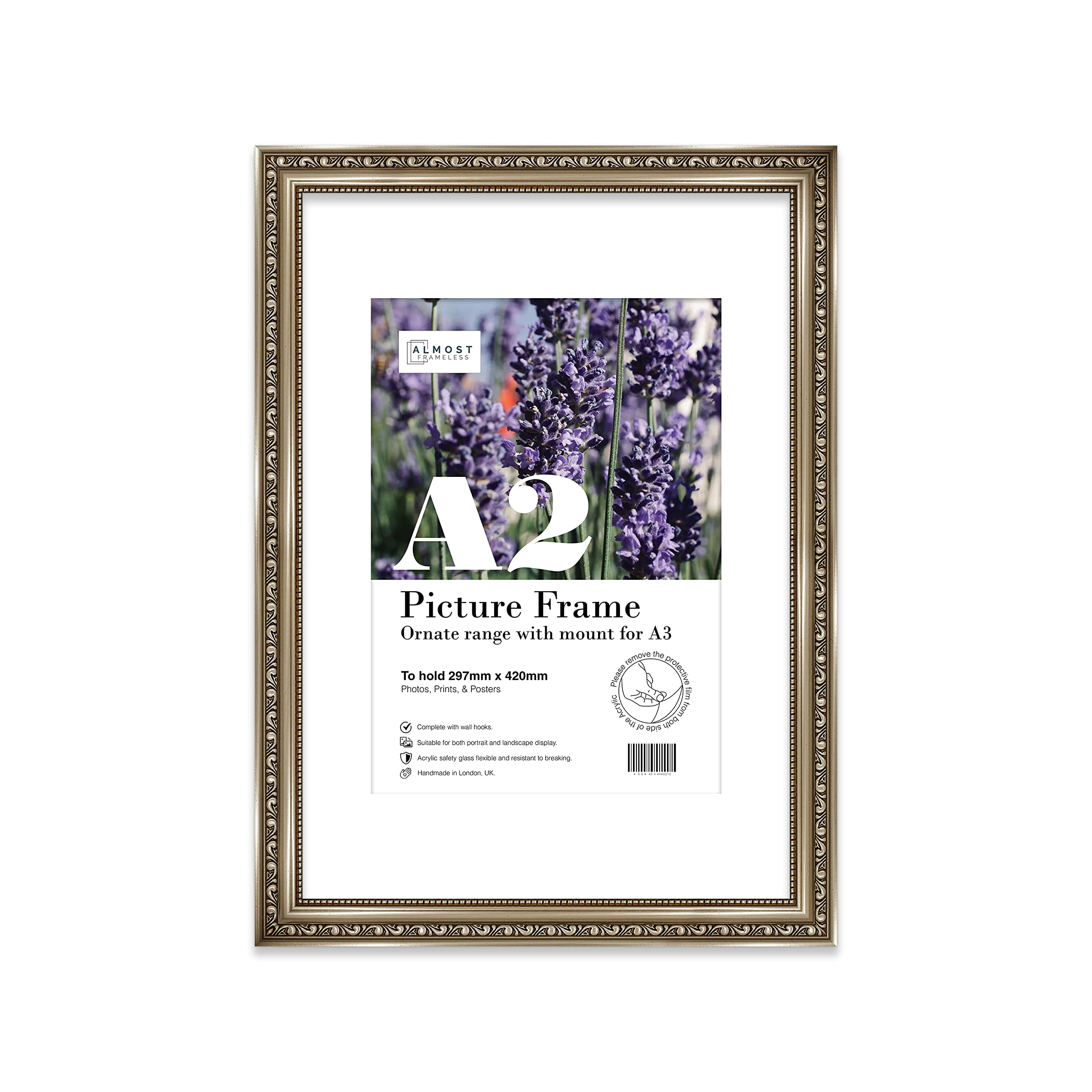 A2 Gunmetal  Ornate Picture Frame (59.4 X 42Cm) With Mount For A3 PosterPhotoArtworkGallery Wall Or Print from B&Q
