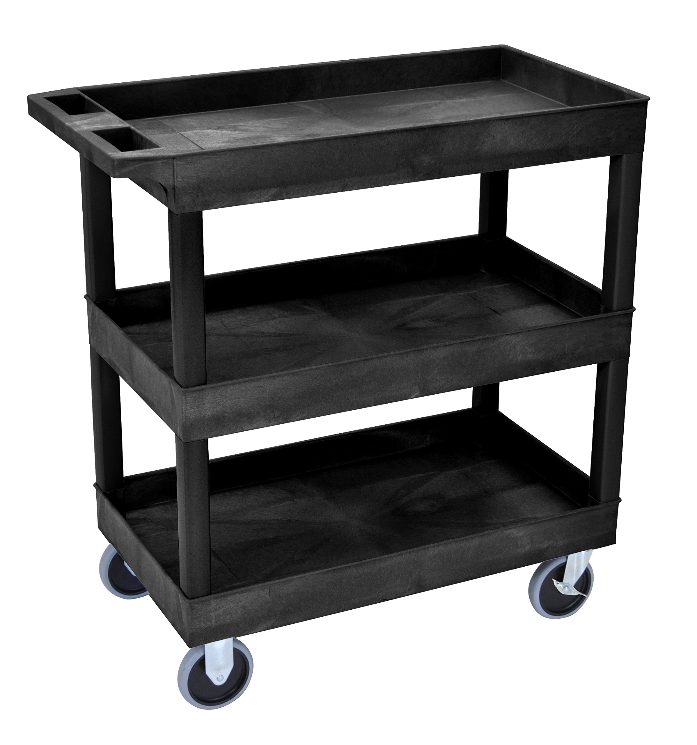 LuxorHD High Capacity 3 Tub Shelves Cart in Black, 18"D x 32"W