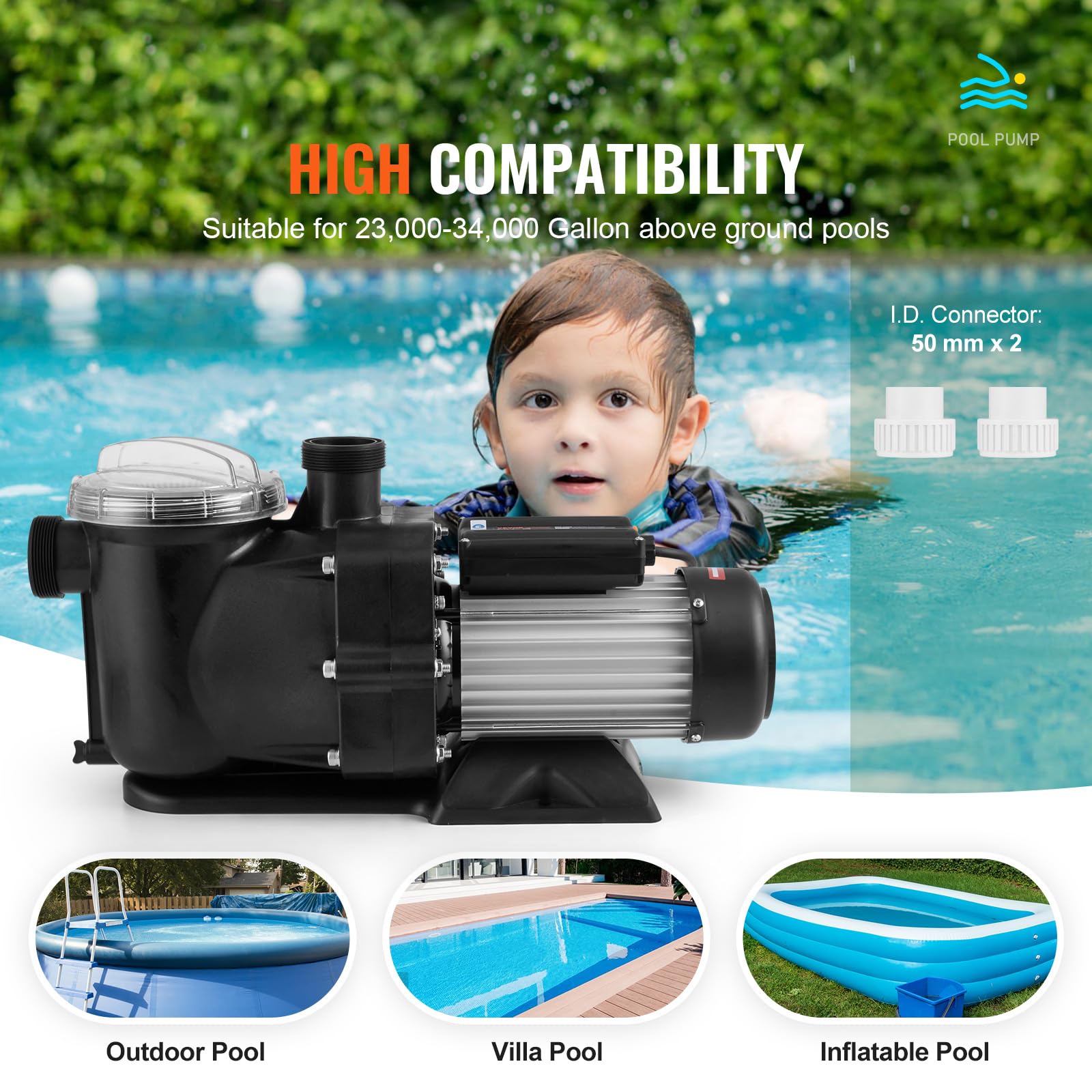 Pompa Di Copertura Per Piscina Fuori Terra | 75W 850 GPH | Cavo 25 Piedi E Tubo Di Drenaggio | Impermeabile IPX8 | Anti-Bruciatura A Secco - Foto 5