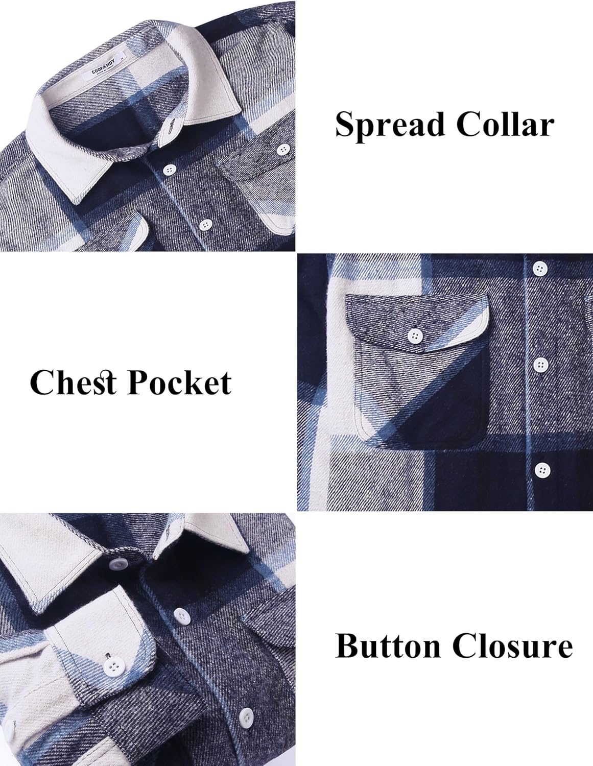 COOFANDY Men Flannel Shirt Casual Button Down Shirt Jacket Long Sleeve Plaid Shirts with Pockets - Image 4