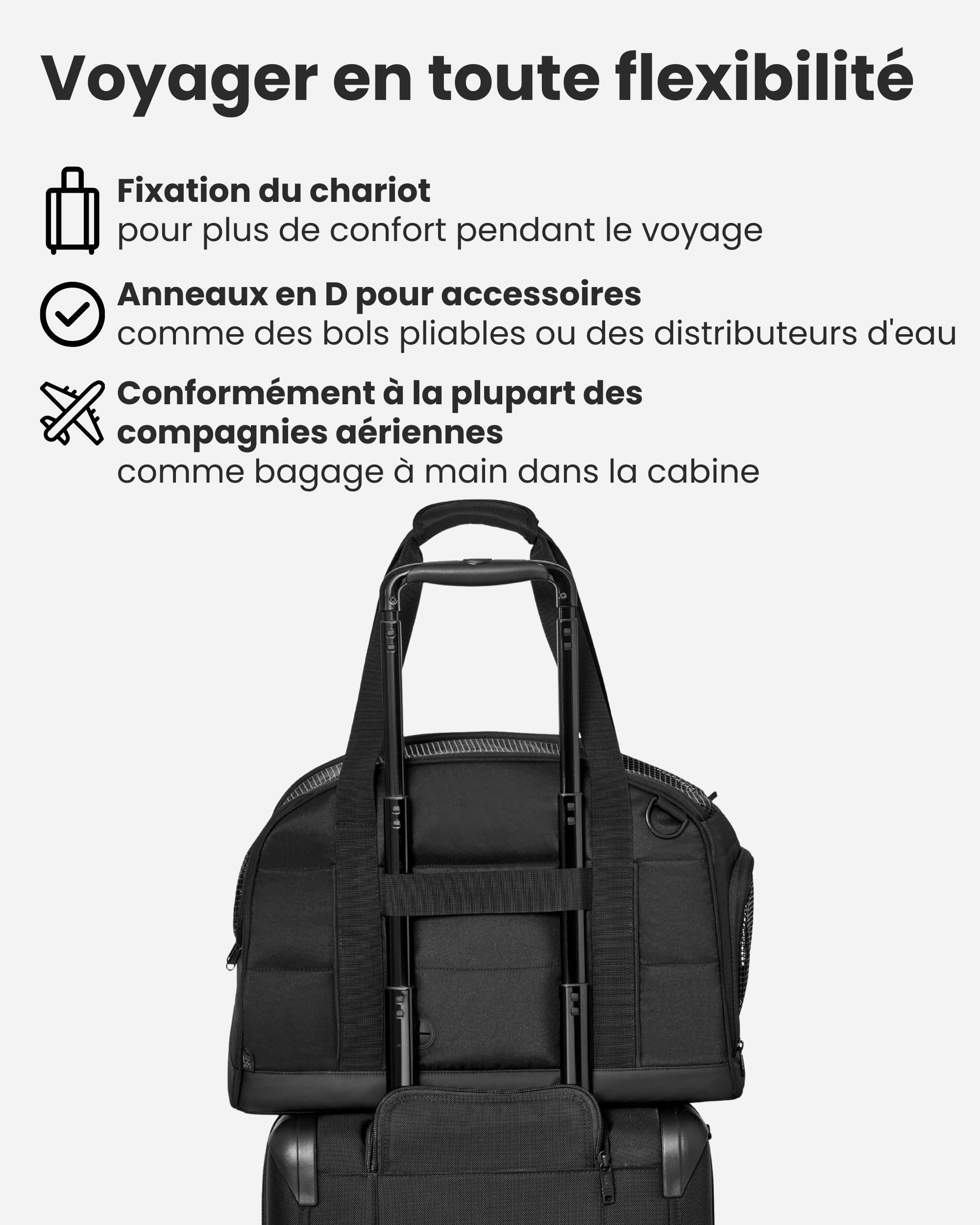 Larkson Sac de Transport pour Petits Chiens jusqu'à 12kg Noir - Tjark - Cage de Transport pour Avion - Sac pour Voyager avec Chien & Chat - Conforme aux Normes de la Plupart des Compagnies Aériennes
