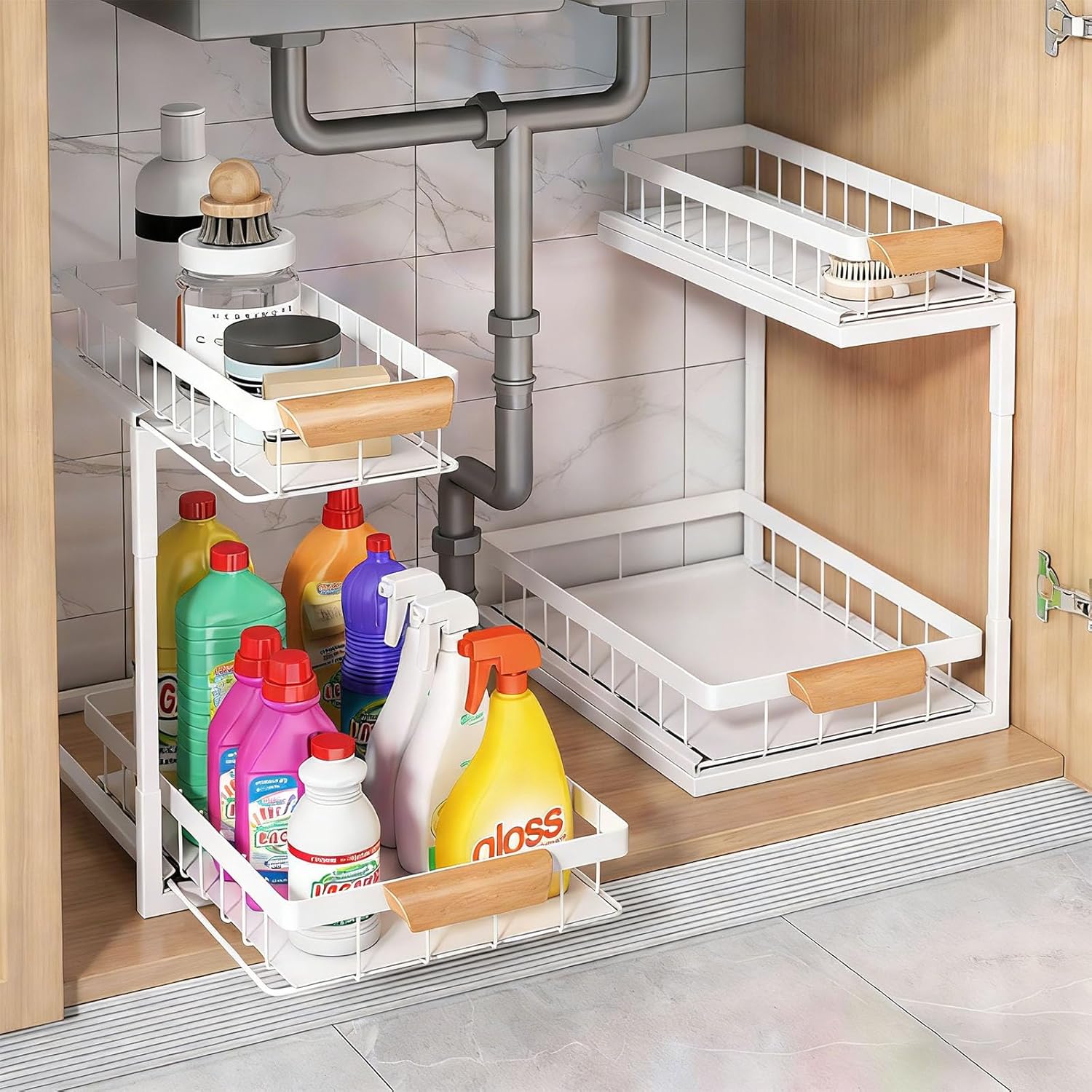 L Shaped Adjustable Rack 3 Position Carbon Steel for Sink Zone Maximizing Storage Kitchen Bathroom Heavy Duty Shelf
