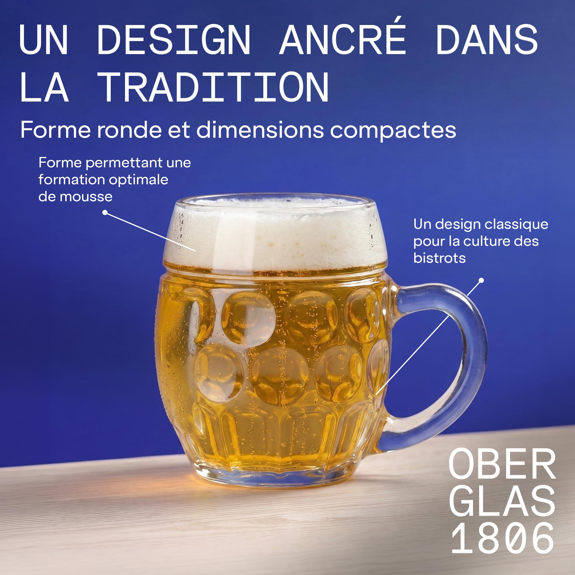 STÖLZLE LAUSITZ Oberglas Tübinger Augenkanne chope à bière 0,4l I lot de 6 pièces I verre à bière traditionnel à poignée I lavable au lave-vaisselle I haute qualité I résistants aux chocs
