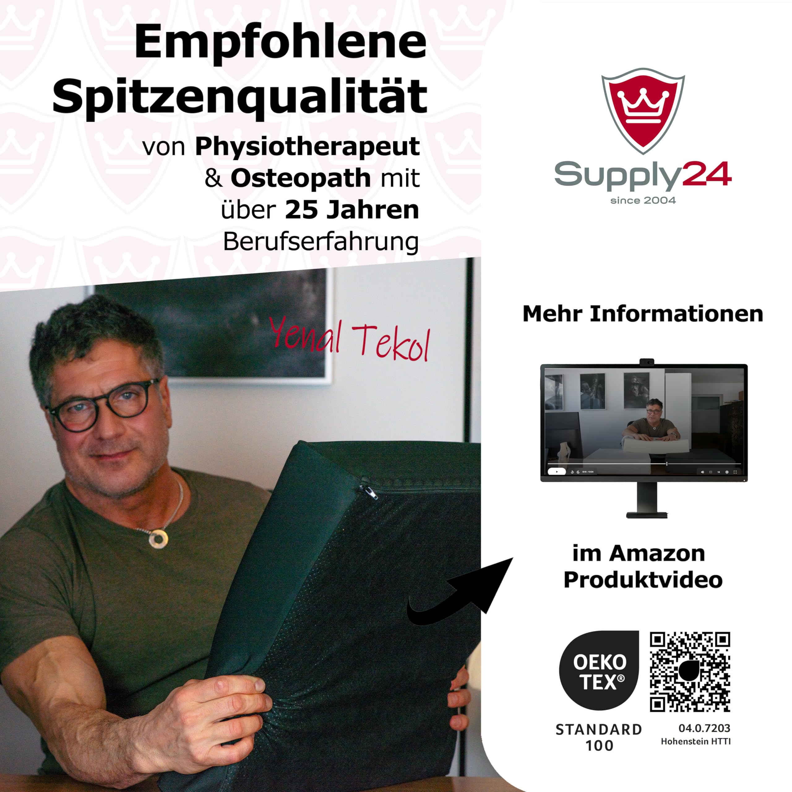 Orthopädisches Anti Dekubitus Viscoschaum Sitzkissen 52x45x10 cm – Made in Germany | Sitzpolster Ergonomisch & druckentlastend (RG 85 (mittel) Polyesterbezug schwarz)