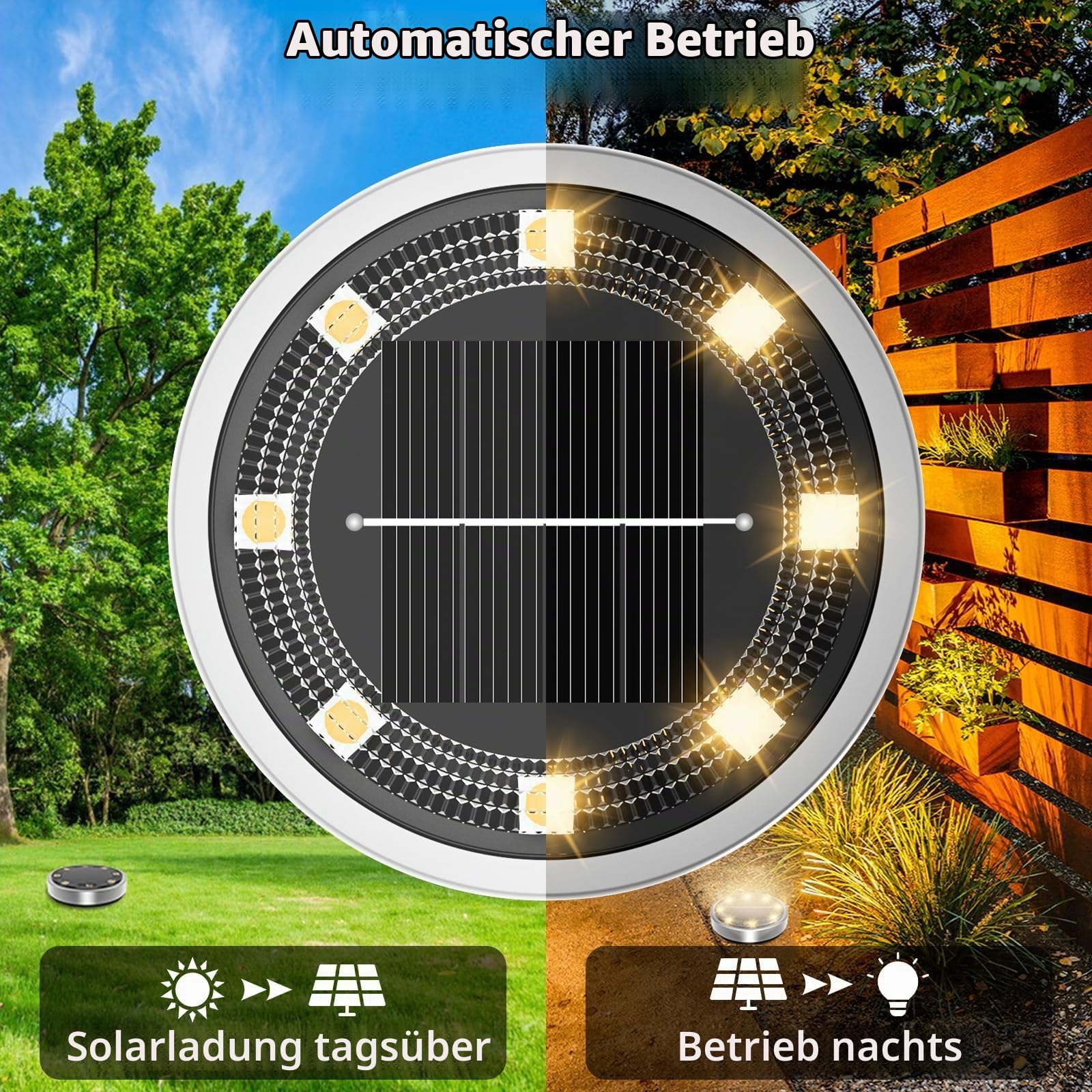 nipify 16 Stück Solar Bodenleuchten Aussen, Solarleuchten Außenleuchte mit 8 LEDs, Warmweiß Led bodenleuchte außen solar Wasserdicht Solarlampen für Garten Rasen Gehweg Patio Auffahr