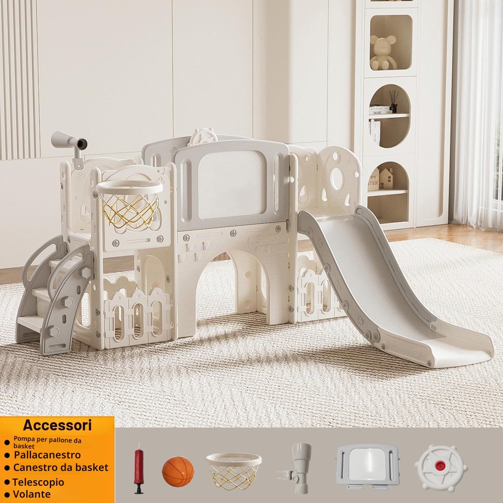 Magic ZC Scivolo per Bambini Scivolo Indipendente Toddler Climber Parco Giochi per Neonati Set di Giochi Interni all'aperto Scivolos Lungo Attività Kid Play Equipment (XST-Grey White)