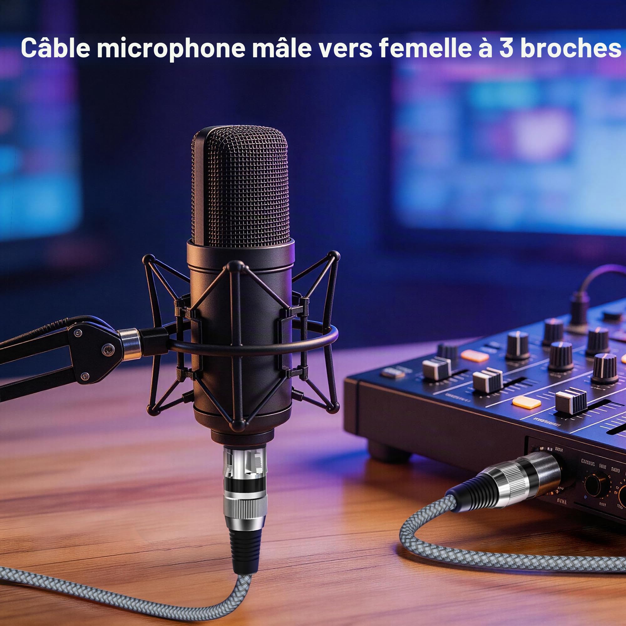 Elebase Câble de Microphone XLR 2-pack 2M,Mâle vers XLR Femelle,Câble Équilibré à 3 Broches avec Blindage pour Amplificateur,Console de Mixage,Studio d'Enregistrement,Systèmes de Haut-Parleurs