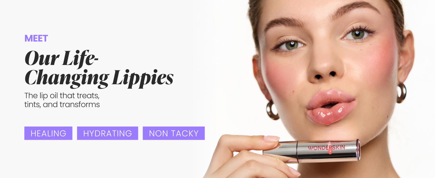 Wonderskin Lip Oil Rehab Serum - Tinted Lip Oil, Hydrating, Moisturizing, and Non-Sticky Deep Red Tint Serum for Dry Lips (Honey)