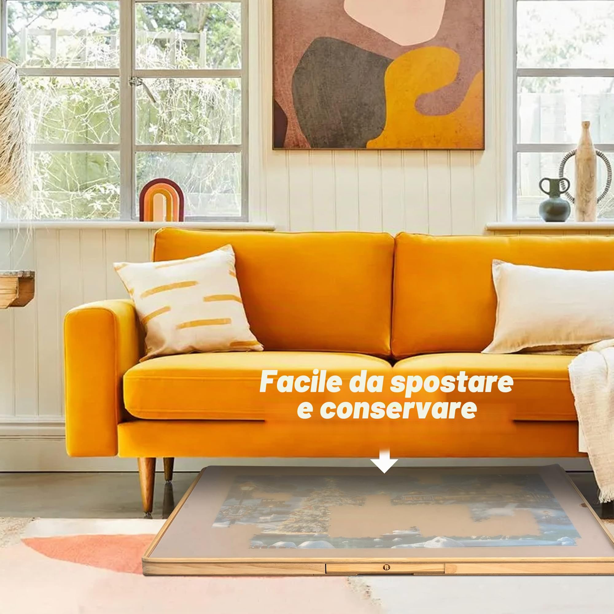 Becko US Design senza manico! Lavagna portatile in legno con 6 cassetti aperti/chiudi colorati non manici, copertura trasparente e piano in flanella liscia di alta qualità per puzzle da 1500 pezzi