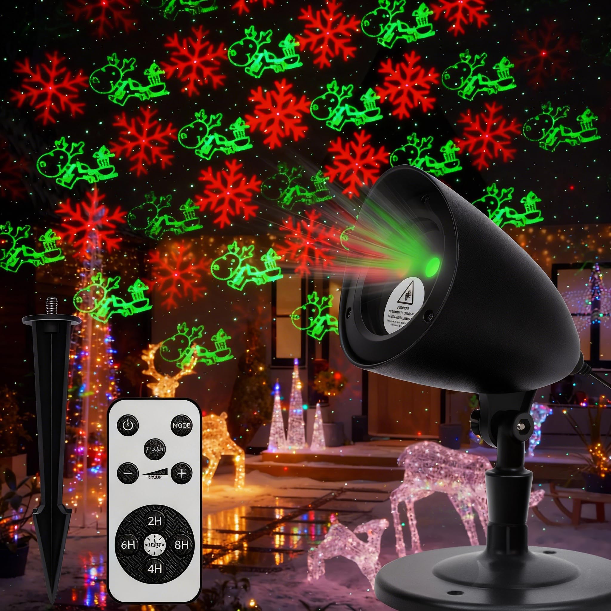 Christmas Laser Lights Projector Outdoor,Landscape Spotlight Red Green Holiday Laser Lights with Timer,Remote,Waterproof,Indoor Holiday Light