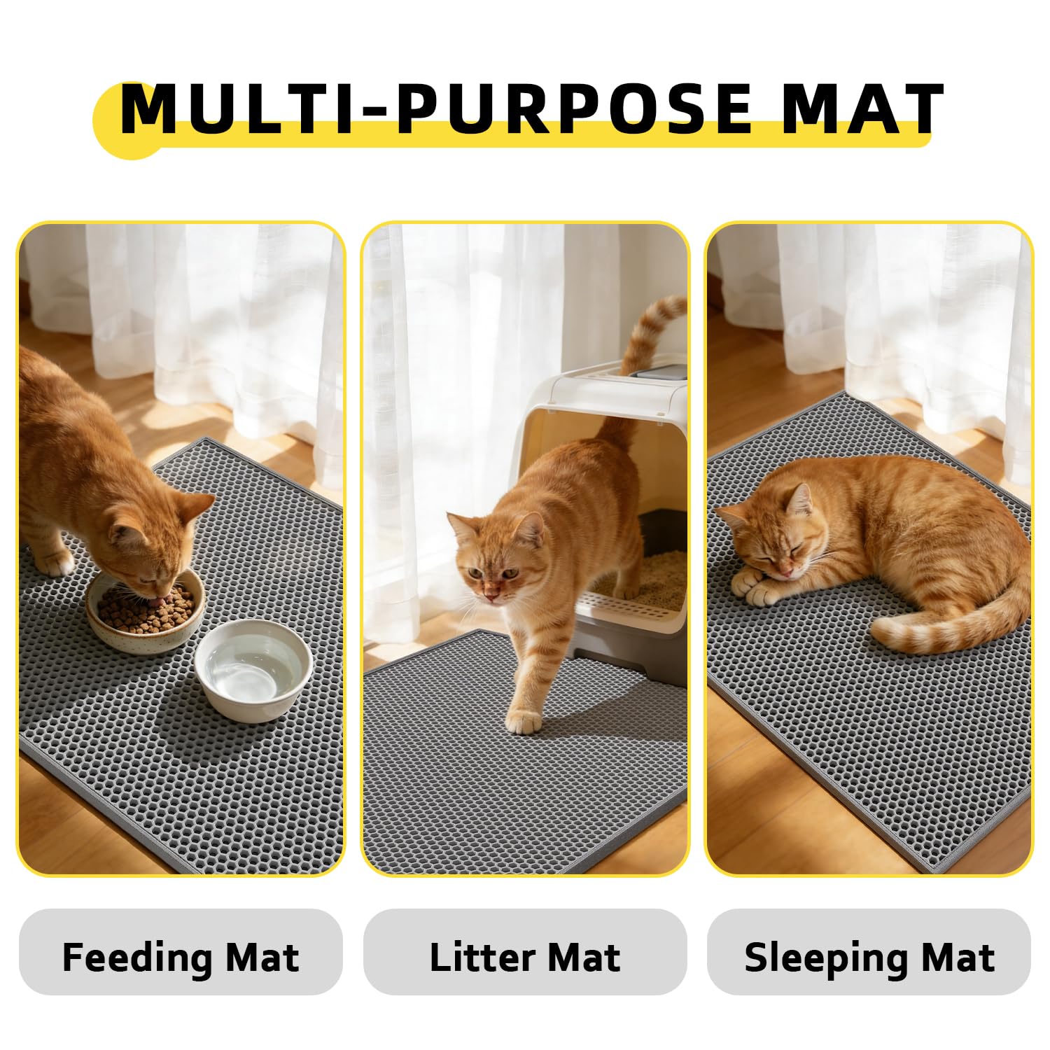 Katzentoiletten-Matte, Waben-Matte, doppellagiges Fangstreu Matte, wasserdicht, Urinbeständig, Katzenklo Matte, leicht zu reinigende Streukontrolle (76,2 x 61 cm, 2 Stück, grau)