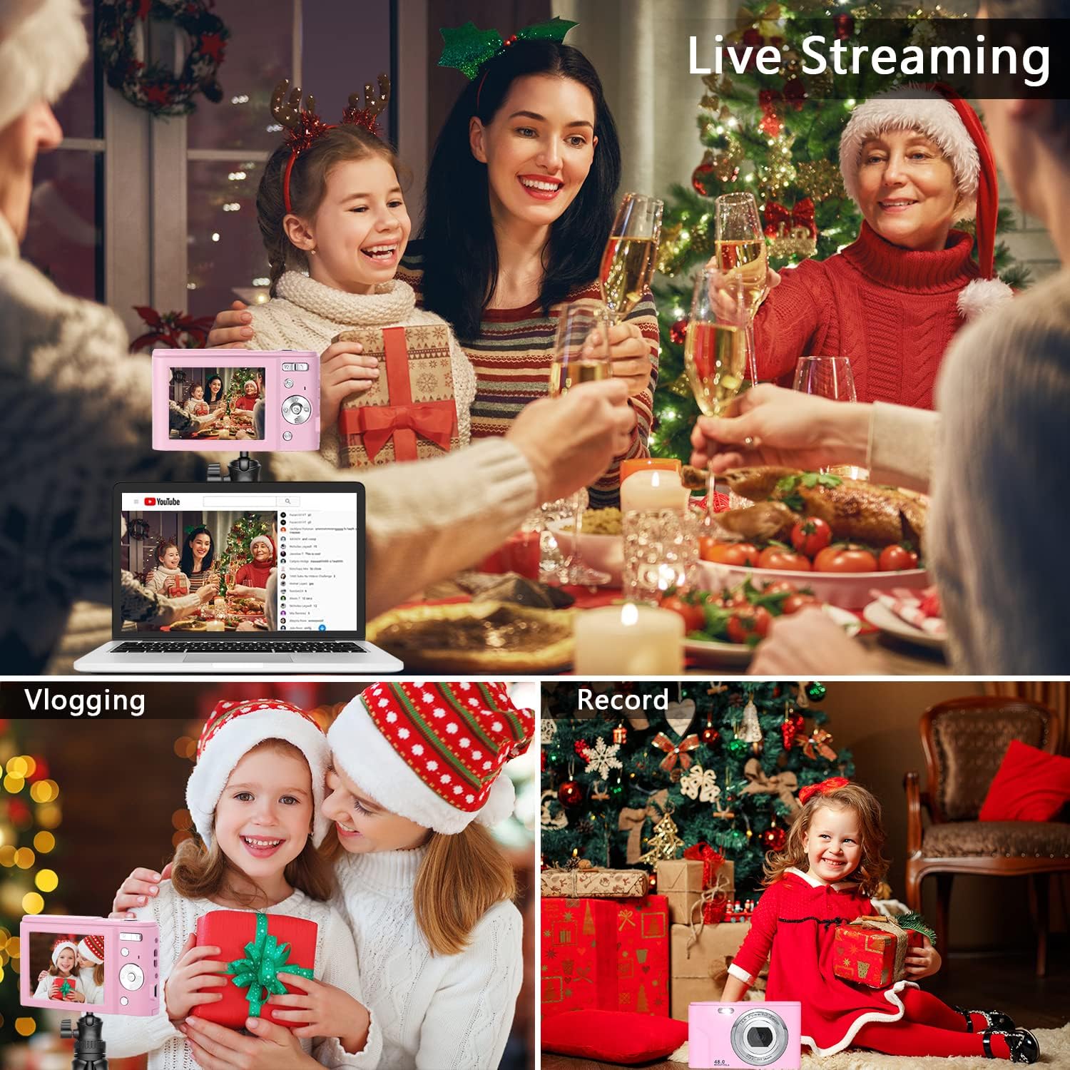 digital camera fhd 48 0 mp vlogging camera mini camera kids camera video camera pocket camera with 32gb tf card autofocus 16x digital zoom compact p