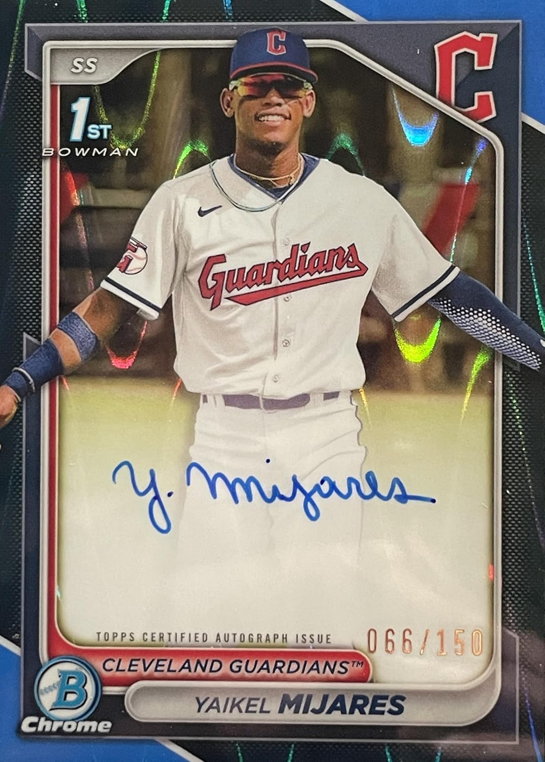 NEW 2024 Bowman Chrome YAIKEL MIJARES Authentic AUTOGRAPH 1st Bowman Baseball Rookie Card TRUE BLUE REFRACTOR SERIAL #066/150 - Washington Guardians