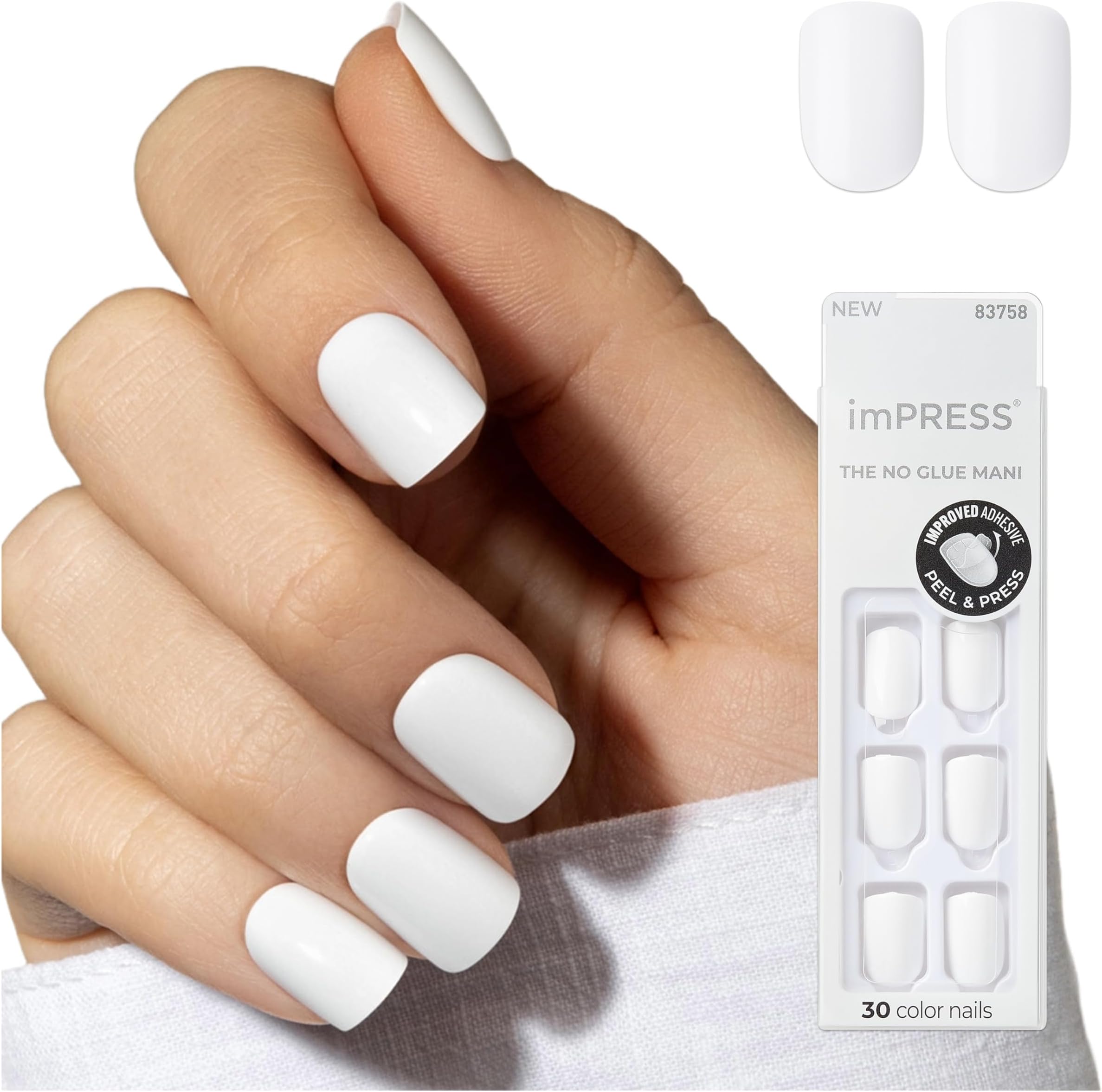 KISS imPRESS Color Press-On Manicure, Gel Nail Kit, PureFit Technology, Short Length, "Frosting", Polish-Free Solid Color Mani, Includes Prep Pad, Mini File, Cuticle Stick, and 30 Fake Nails
