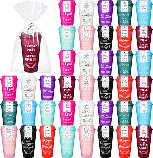 LemonRoad 40 Sets Christian Cups 16 oz Bulk Church Gifts, Classic Color | Bible Verse Tumbler for Men Women, Reusable Plastic Coffee Cups, Inspirational Religious Gifts for Church Party Favors