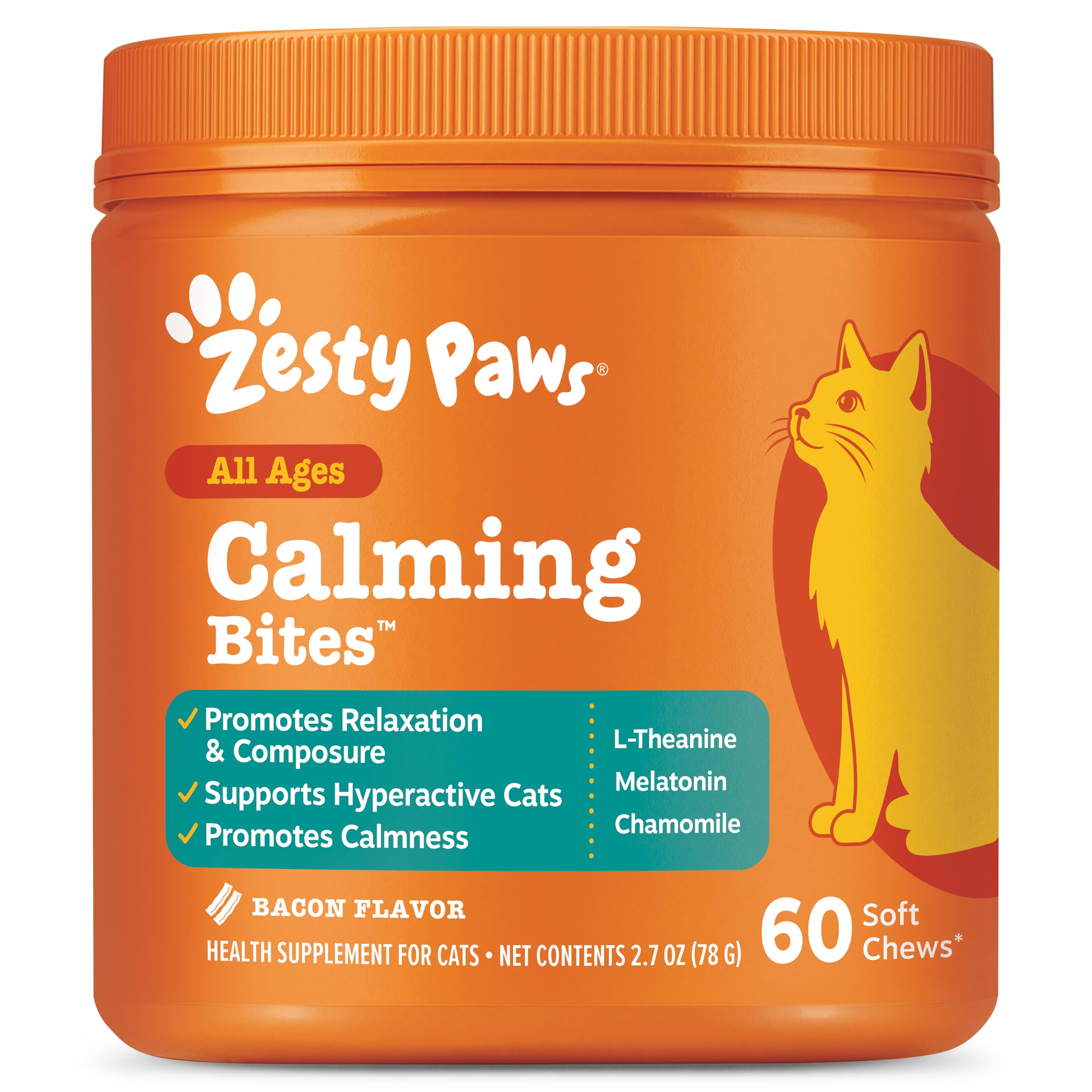 Zesty Paws Cat Calming Bites - Ashwagandha, Bacon, 60 Ct