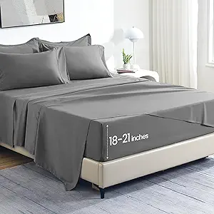 SLEEP ZONE Extra Deep Pocket King Sheet Set 4 Piece - Super Soft Brushed Microfiber Bedding Sheets Set Fits Deep Mattress Upto 21 inches (Grey, King)